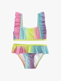 Parlak Askılı Fırfırlı Bikini Takımı