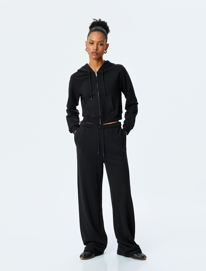  Pamuk Karışımlı Kapüşonlu Fermuarlı Sweatshirt