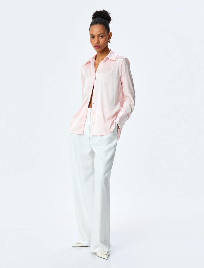  Uzun Kollu Düğmeli Saten Gömlek