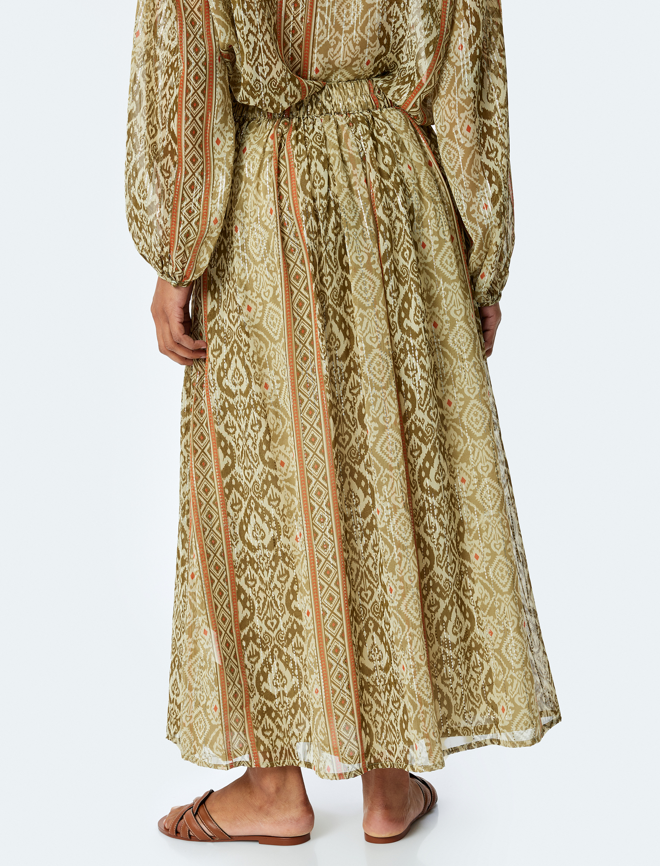   Boncuk İşlemeli Etnik Desenli Bol Kalıp Uzun Etek