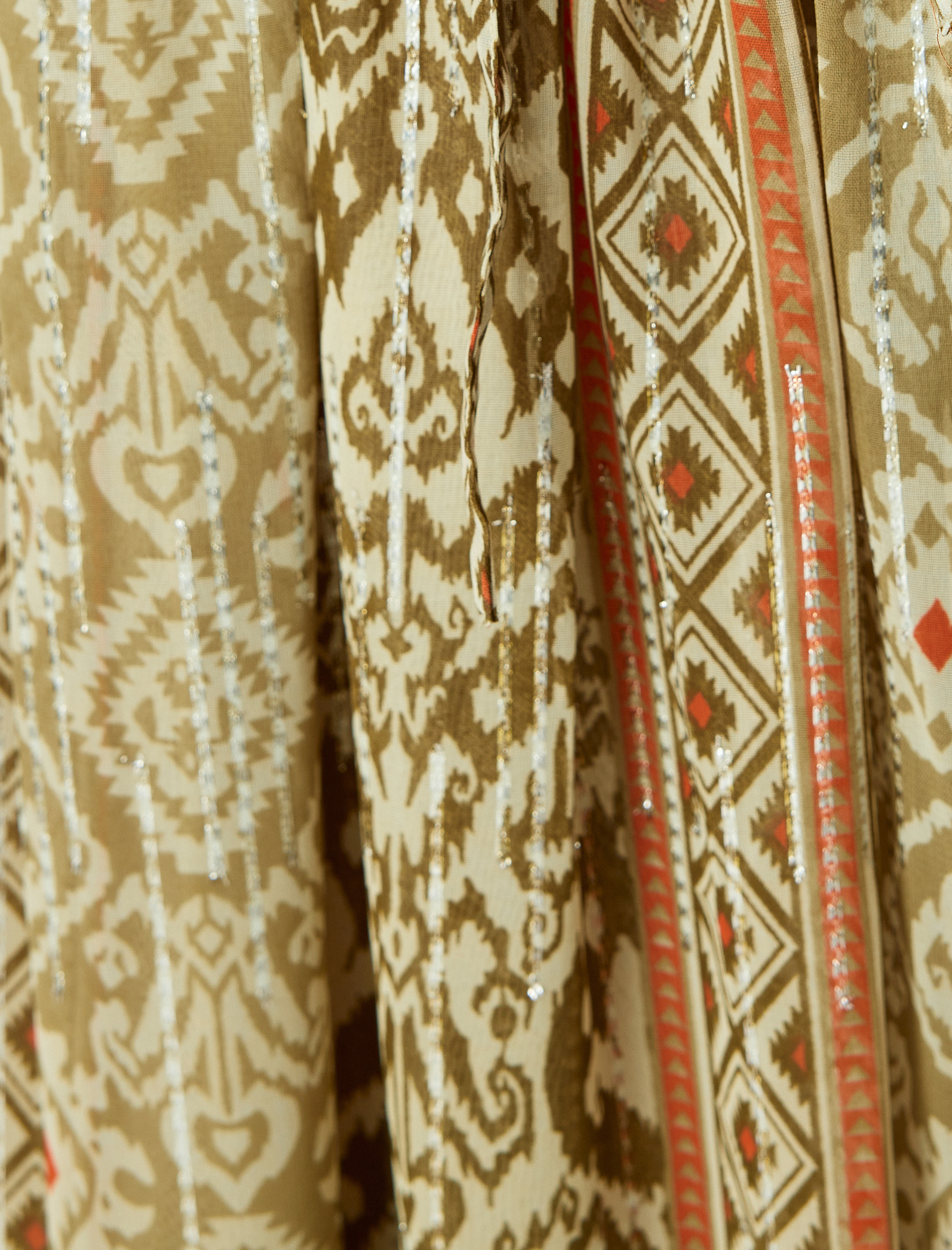   Boncuk İşlemeli Etnik Desenli Bol Kalıp Uzun Etek