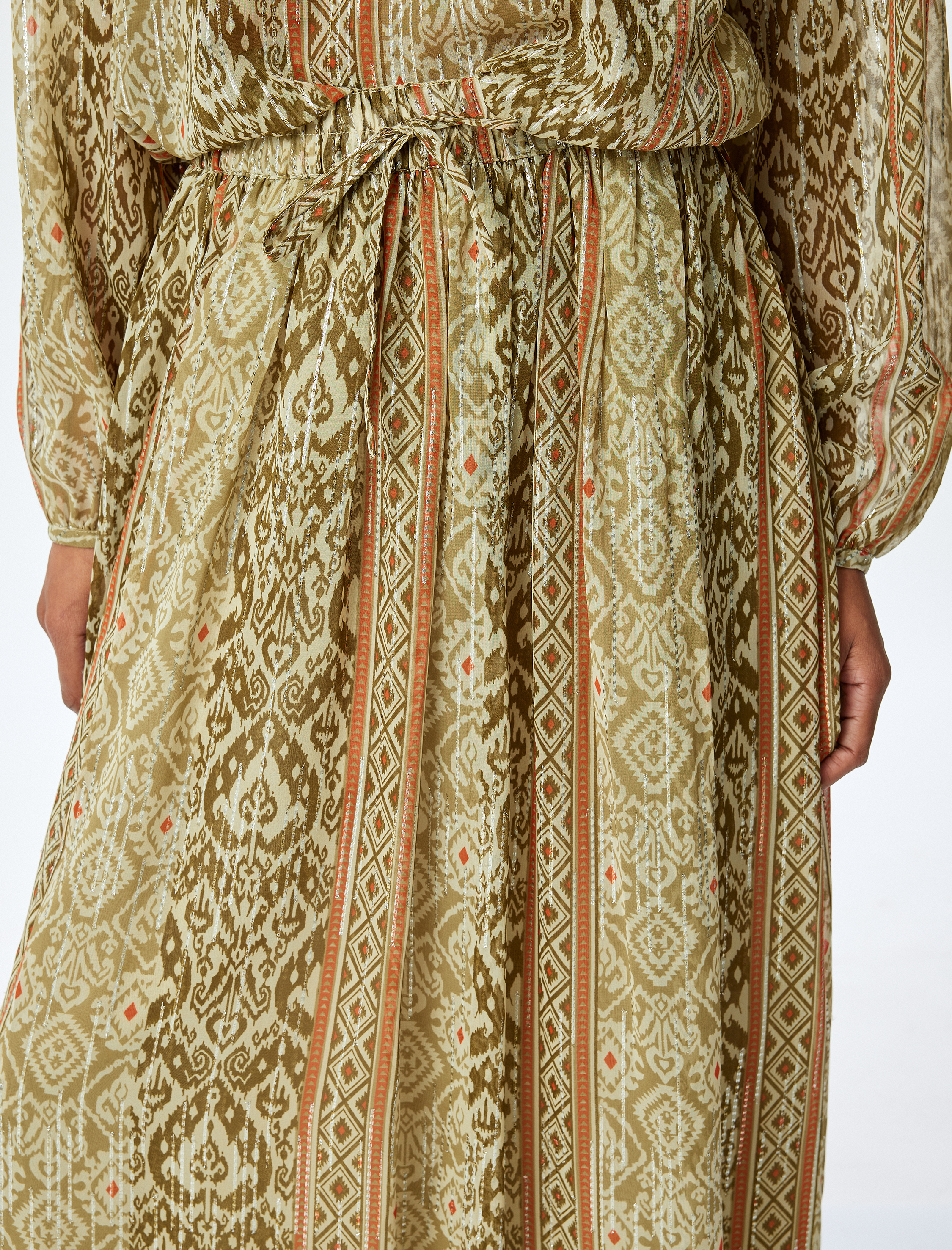   Boncuk İşlemeli Etnik Desenli Bol Kalıp Uzun Etek