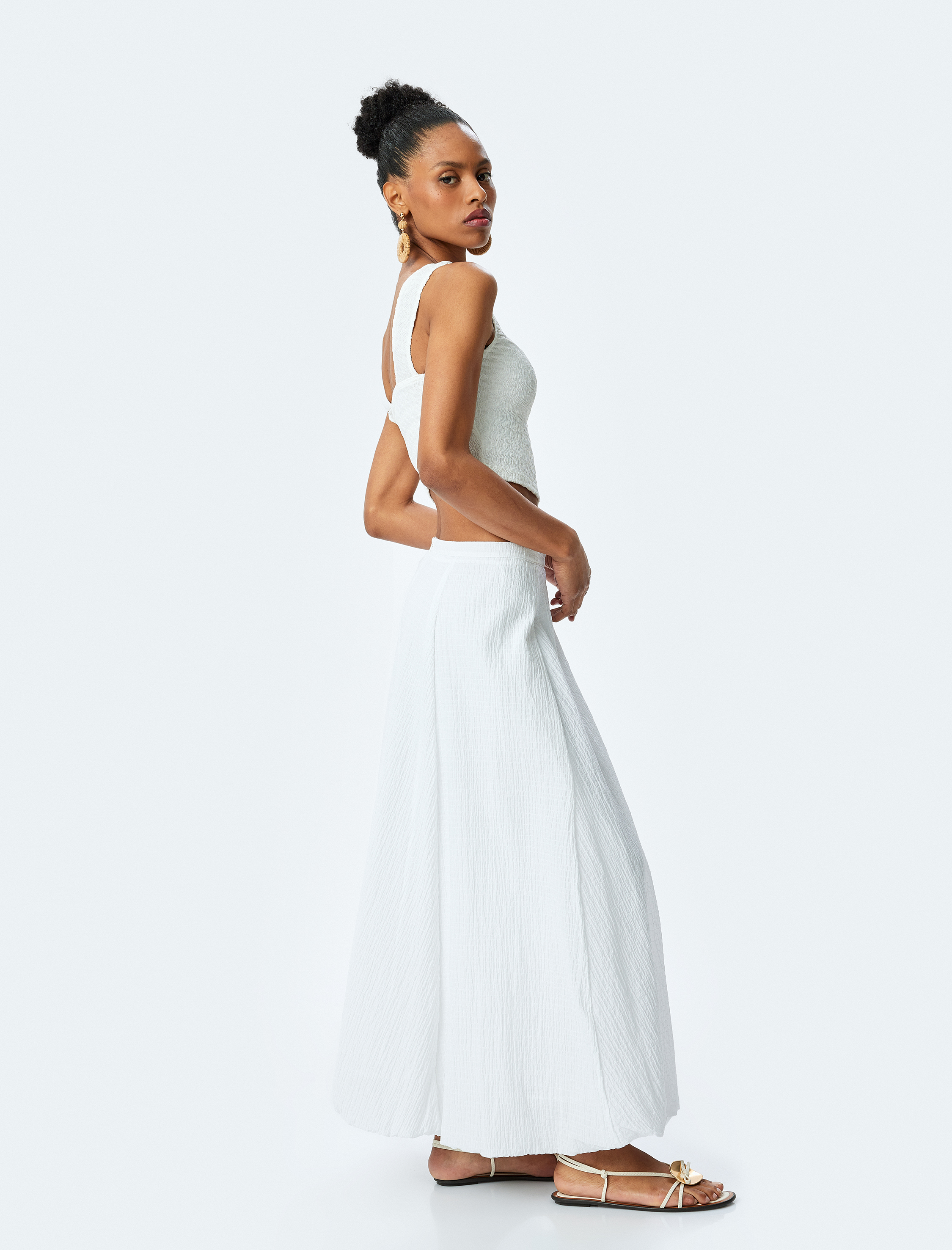   Astarlı Pamuklu Yüksek Bel Uzun Balon Etek