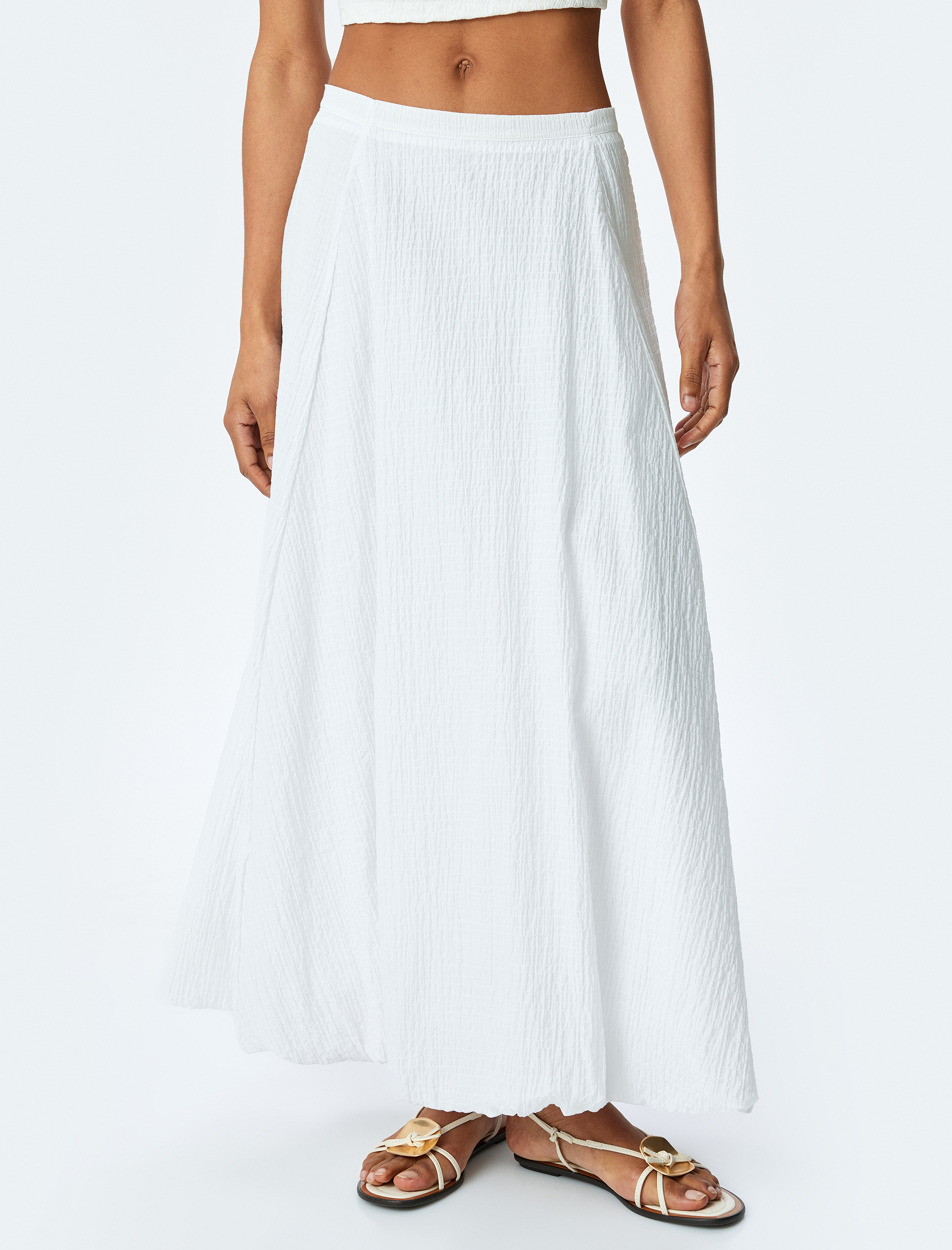   Astarlı Pamuklu Yüksek Bel Uzun Balon Etek