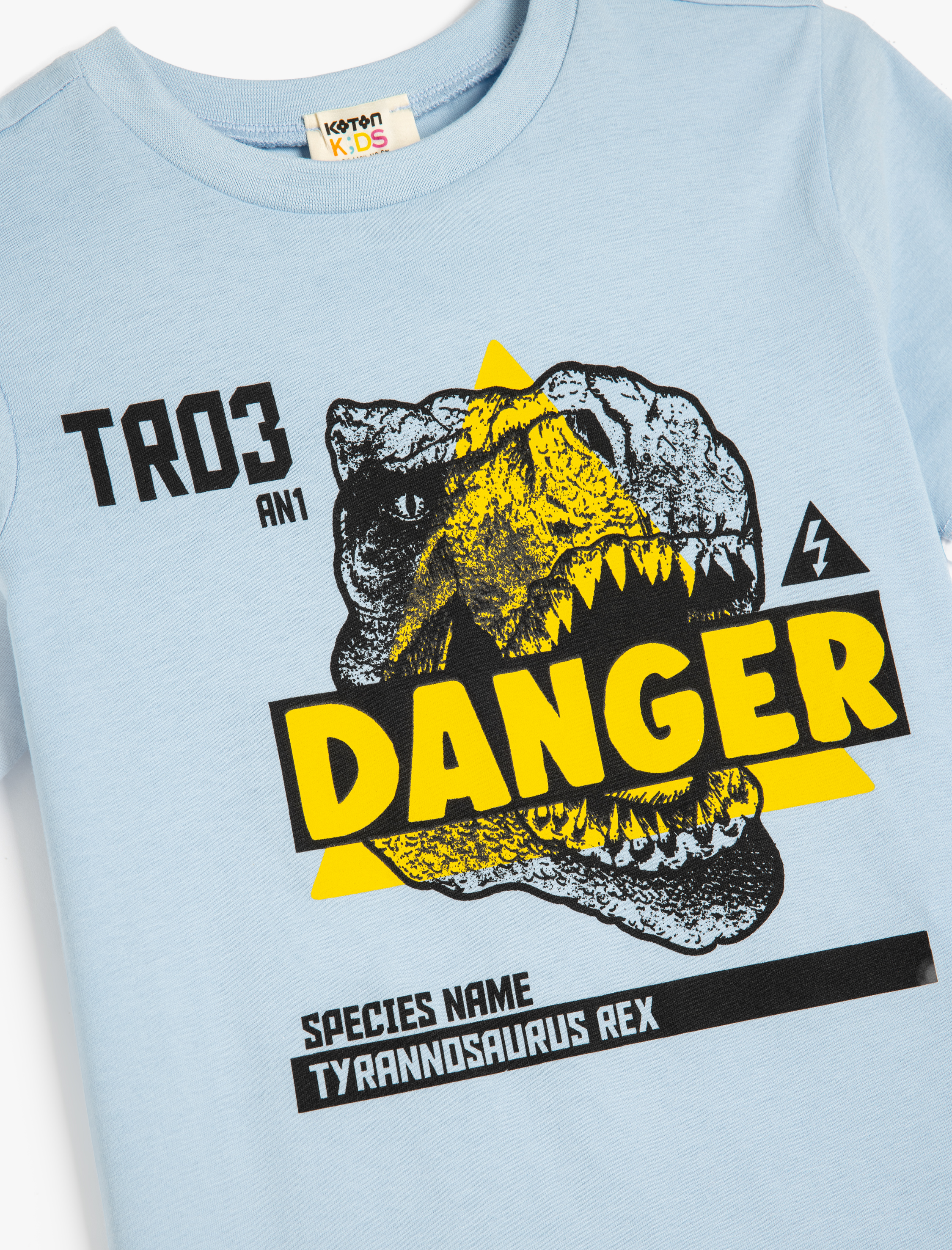  Erkek Çocuk Dinozor Baskılı Bisiklet Yaka Kısa Kollu Pamuklu Tişört