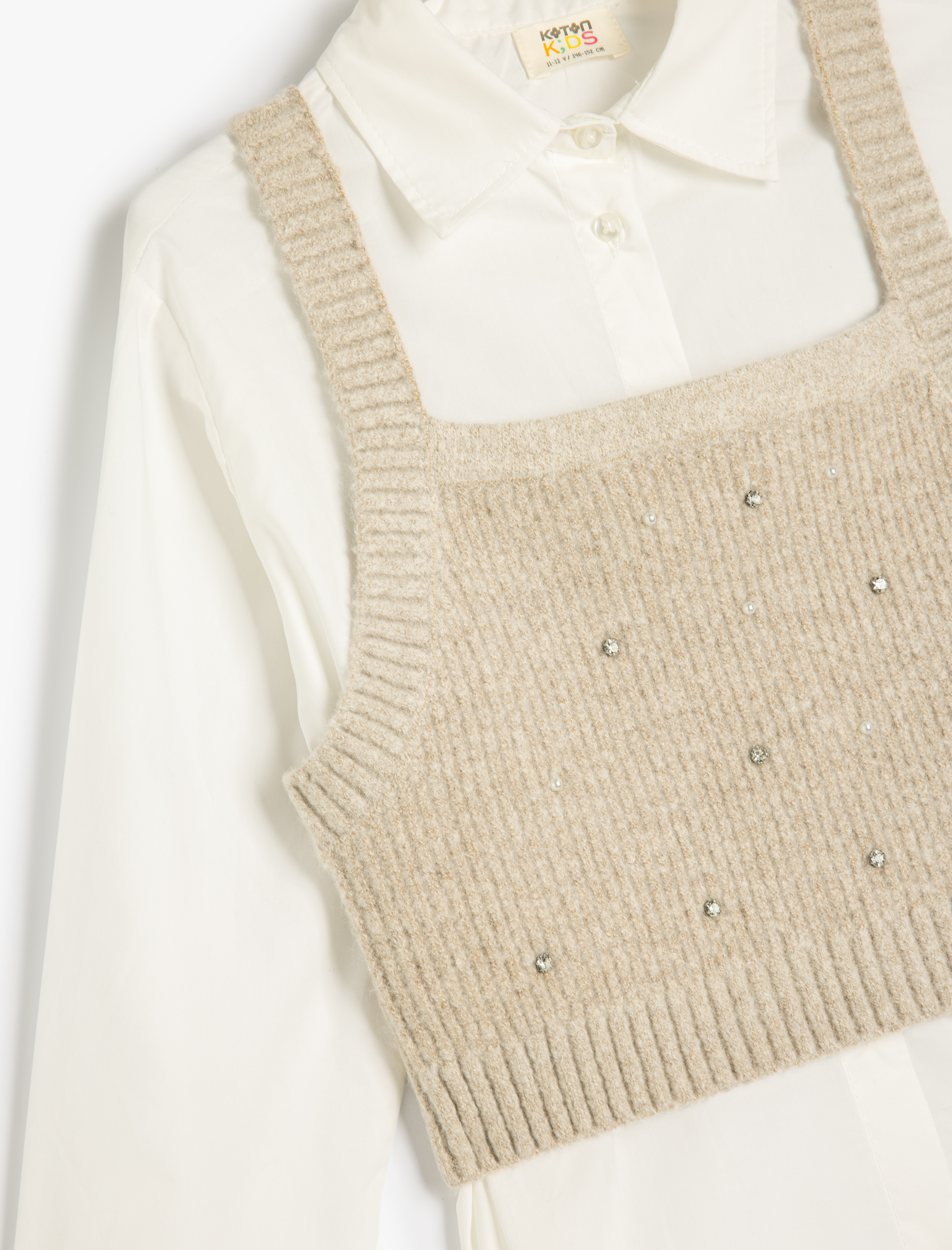  Kız Çocuk Süveter Detaylı Uzun Kollu Gömlek