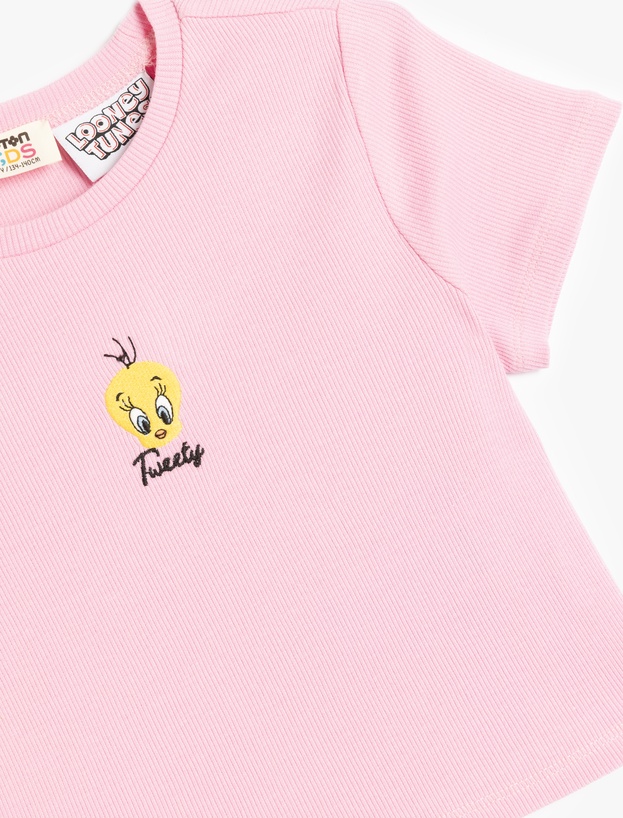 Pamuklu Tweety Nakış Lisanslı Kısa Kollu Bisiklet Yaka Tişört_2