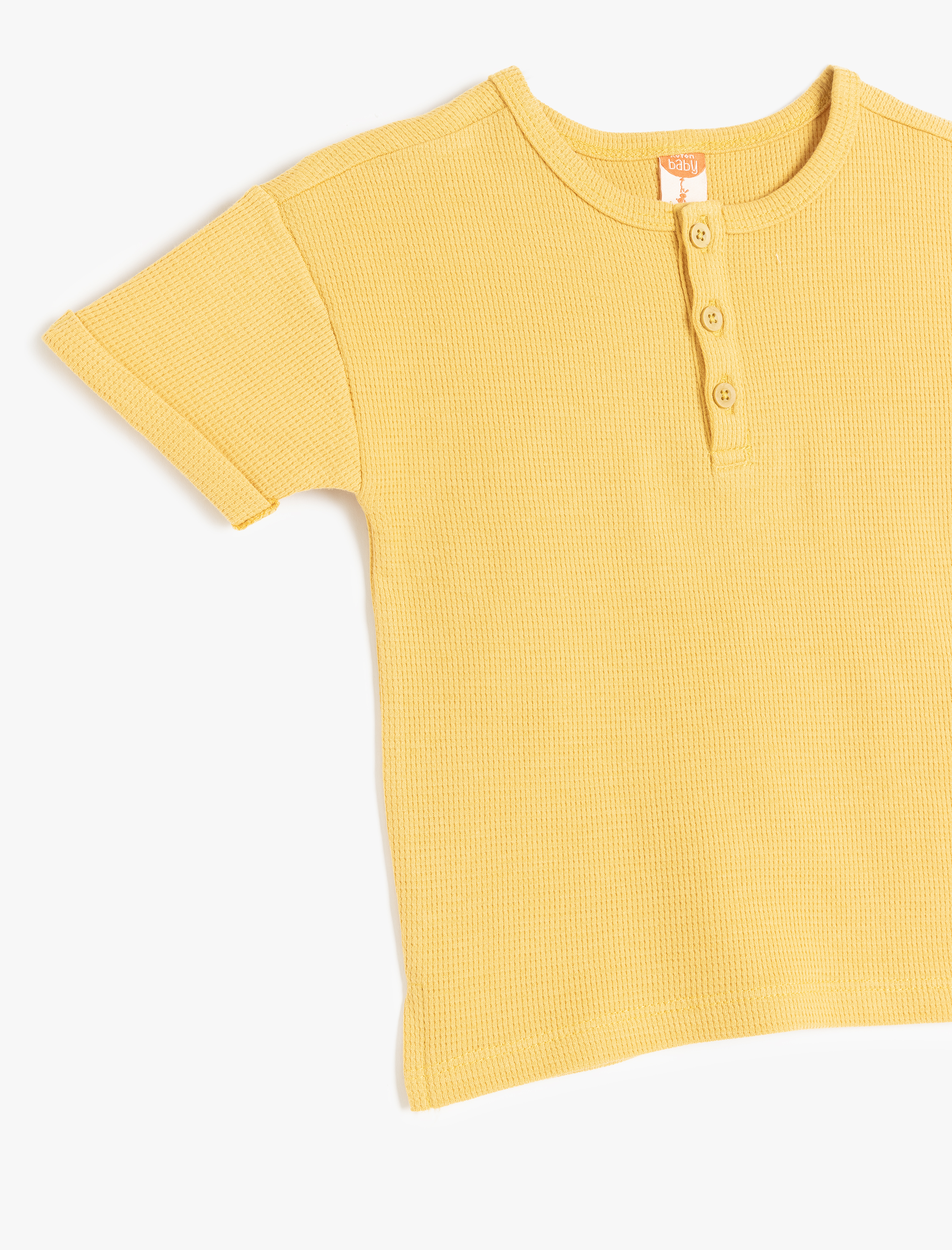  Erkek Bebek Düğme Detaylı Kısa Kollu Pamuklu Bisiklet Yaka Basic Tişört