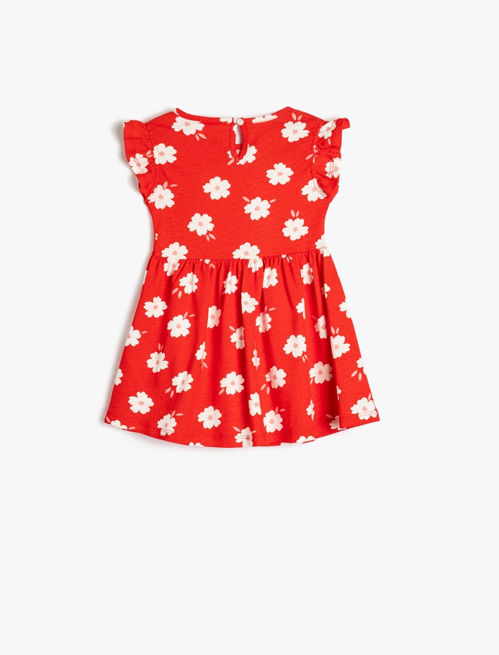 Kız Bebek Bisiklet Yaka Kısa Kollu Fırfır Detaylı Pamuklu Elbise