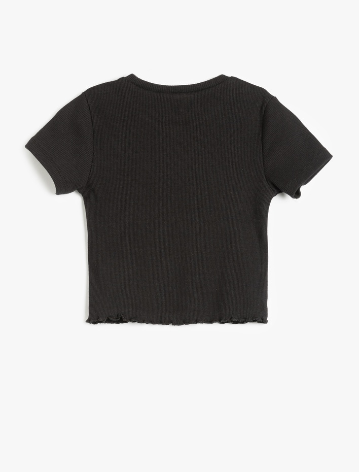 Kız Çocuk Pamuklu Kalp Detaylı Kısa Kollu Bisiklet Yaka Basic Crop Tişört