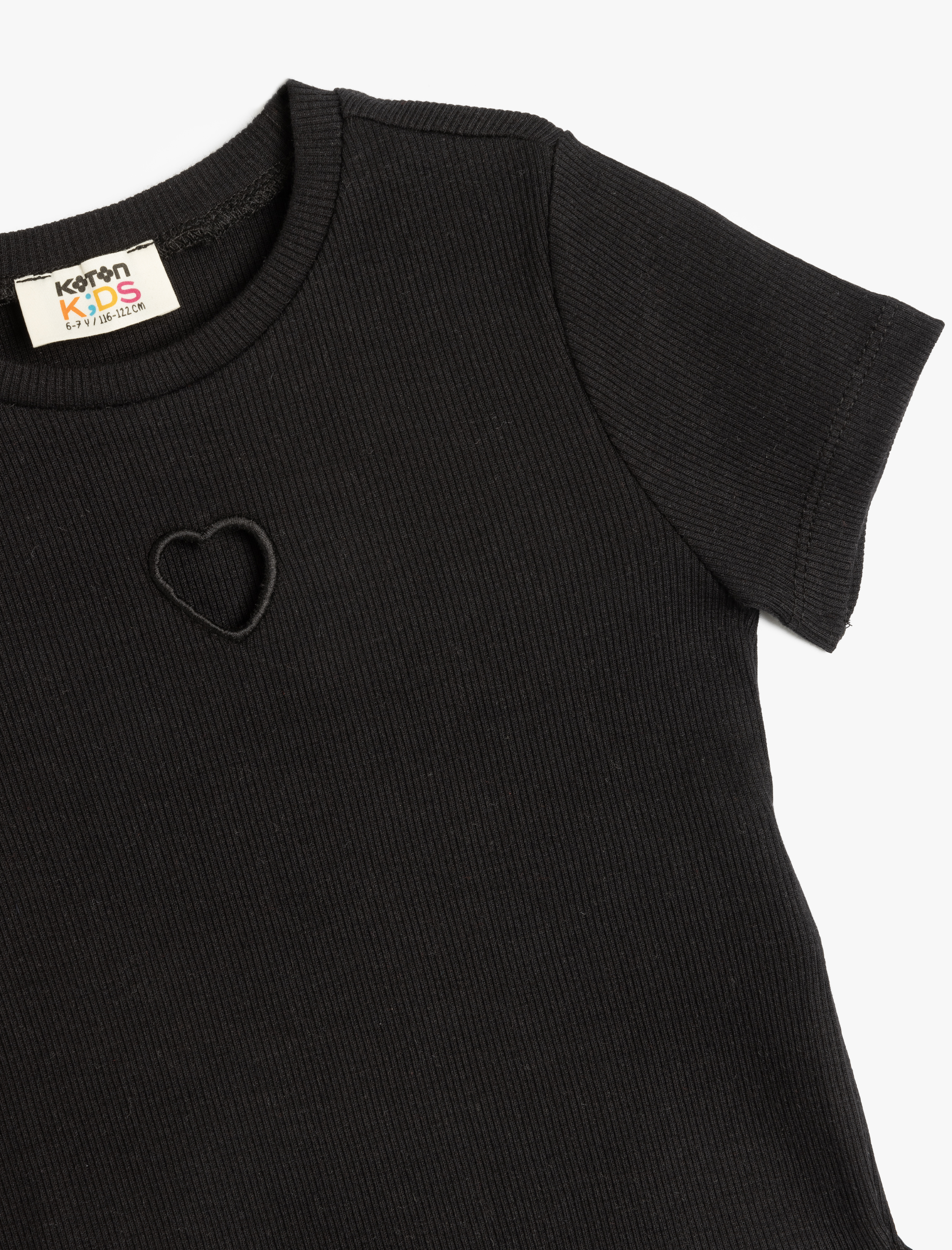  Kız Çocuk Pamuklu Kalp Detaylı Kısa Kollu Bisiklet Yaka Basic Crop Tişört