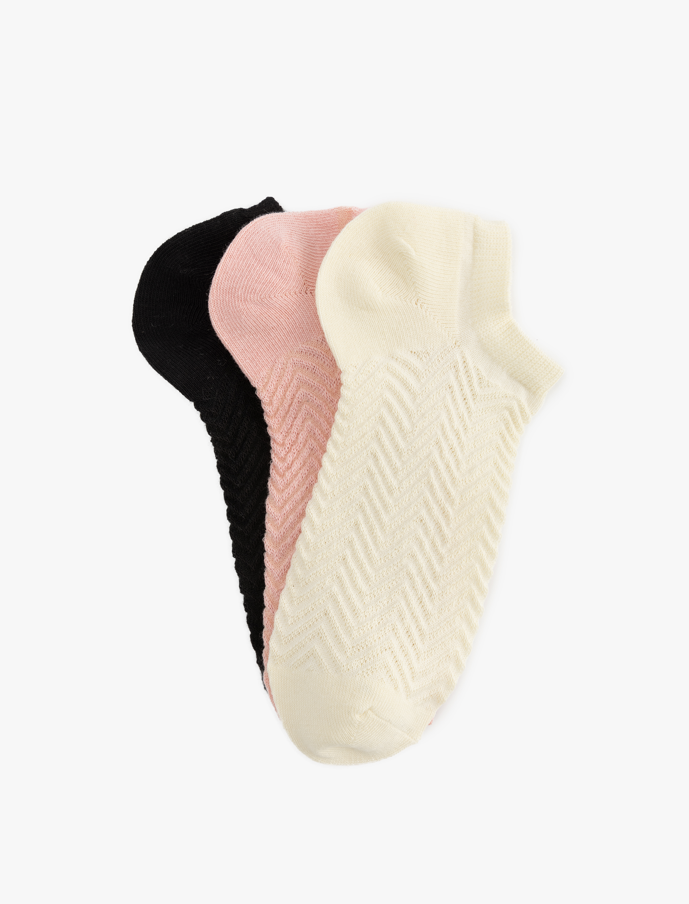  Kadın 3&#39;lü Çok Renkli Dokulu Patik Çorap Seti