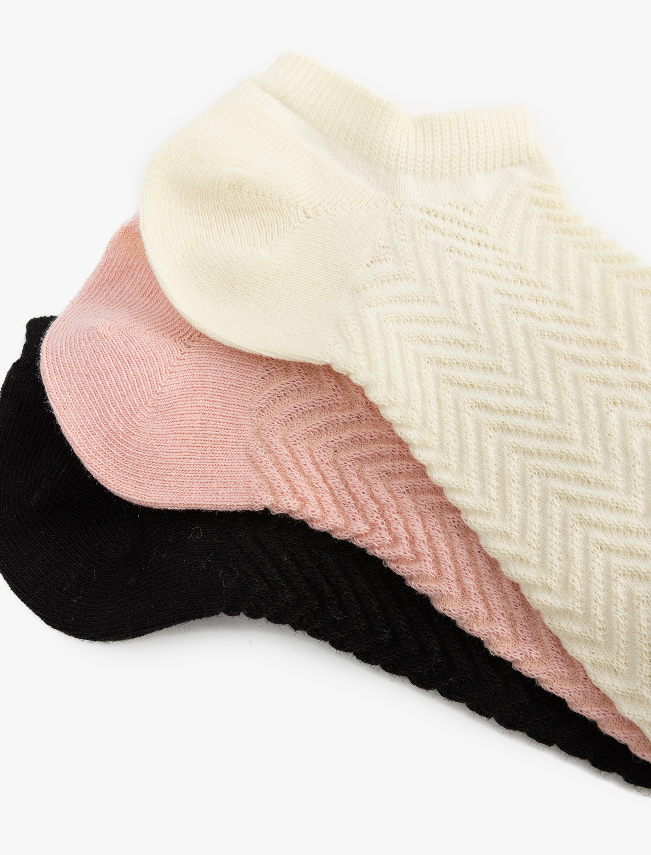  Kadın 3&#39;lü Çok Renkli Dokulu Patik Çorap Seti