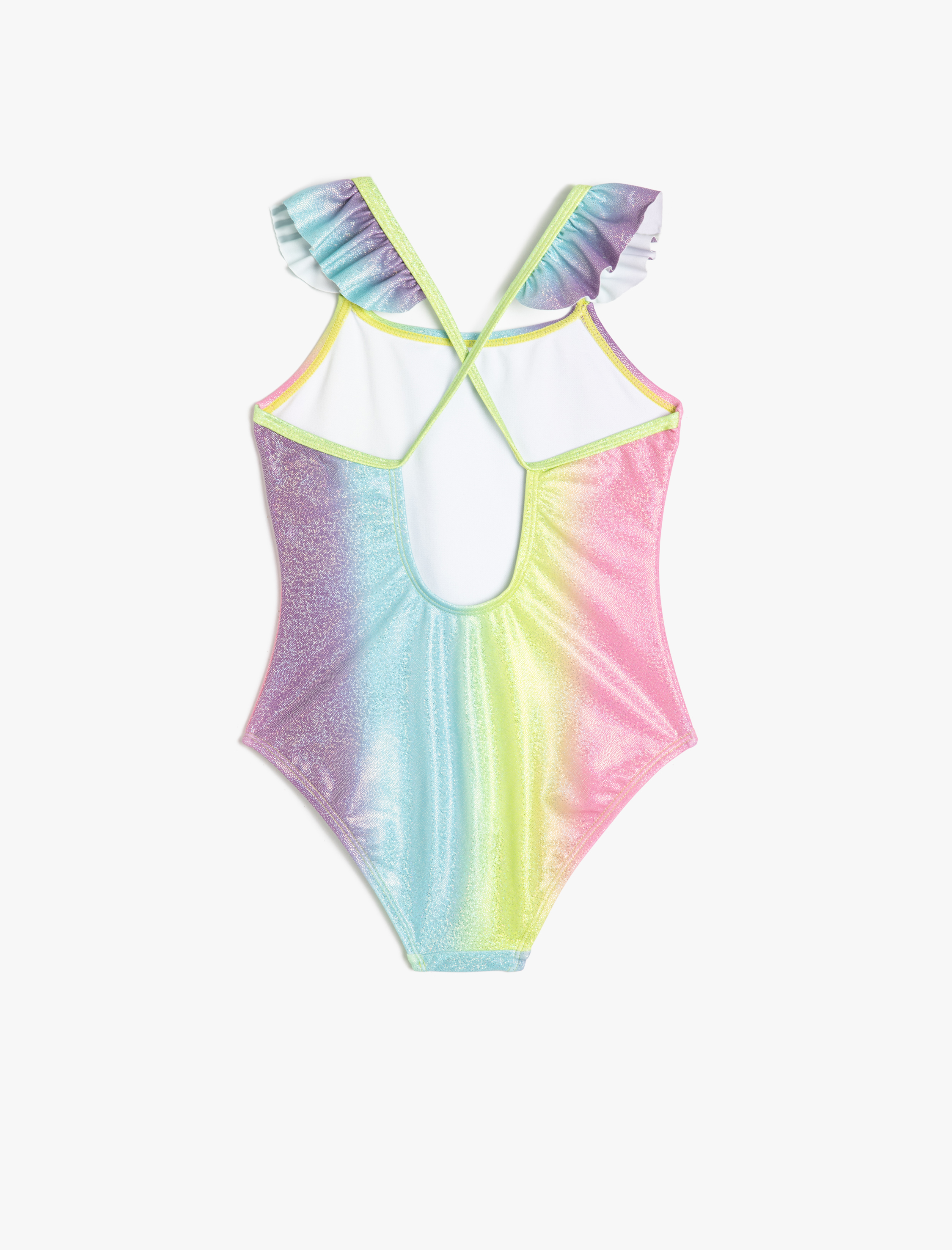  Kız Çocuk Parlak Fırfırlı İnce Askılı Mayo