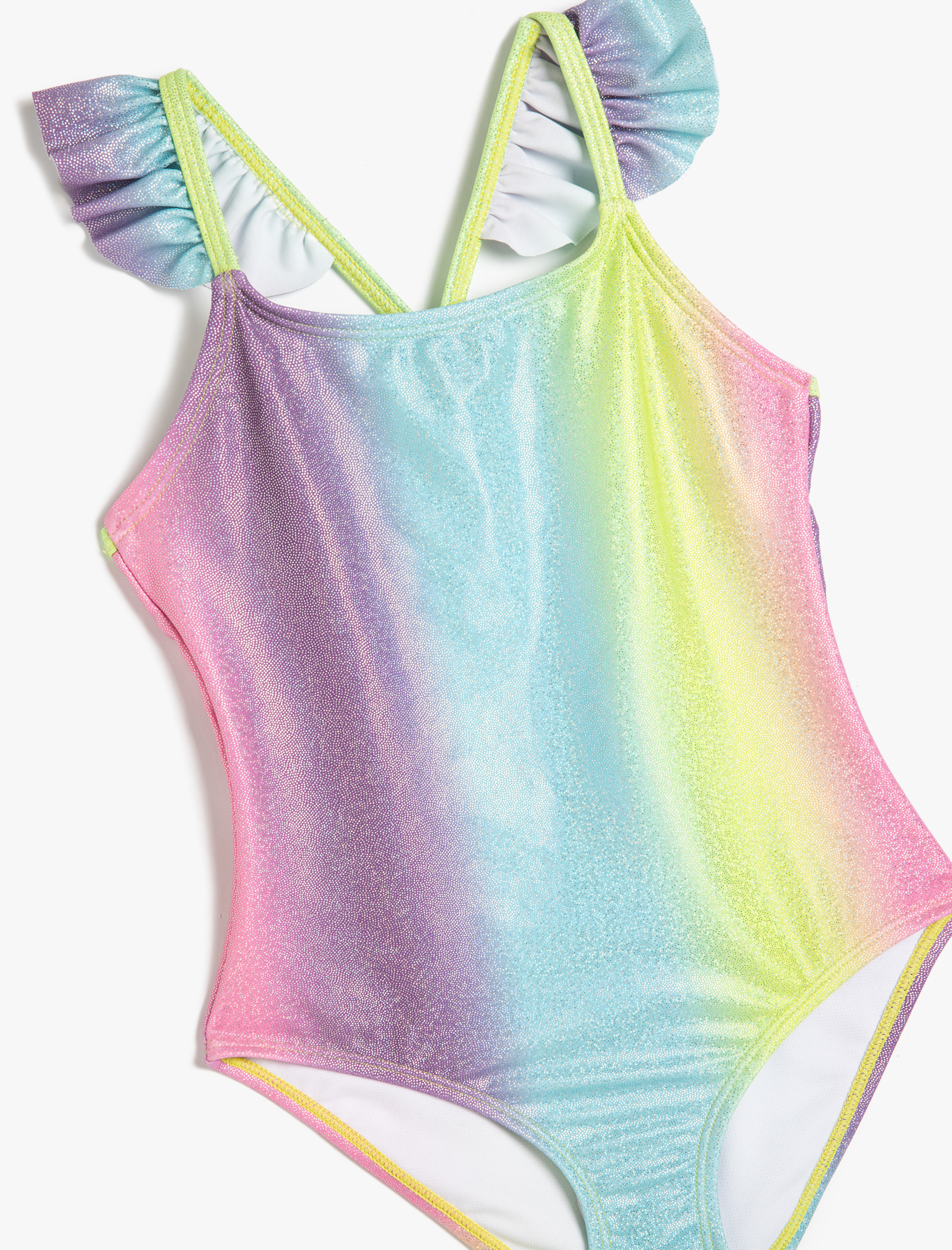  Kız Çocuk Parlak Fırfırlı İnce Askılı Mayo