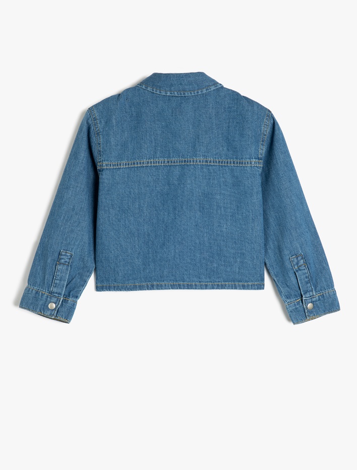Kız Çocuk Pamuklu Uzun Kollu Crop Denim Ceket