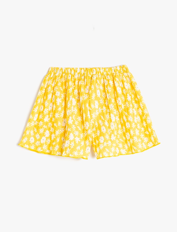 Kız Çocuk Beli Lastikli Çiçek Desenli Pileli Şort