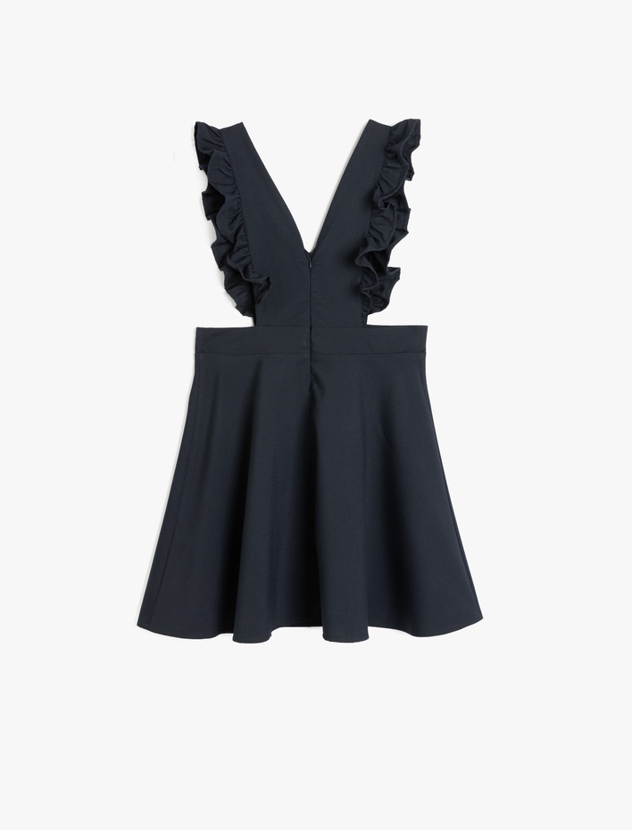 Kız Çocuk V Yaka Viskon Karışımlı Askılı Pile Detaylı Jile Okul Elbisesi