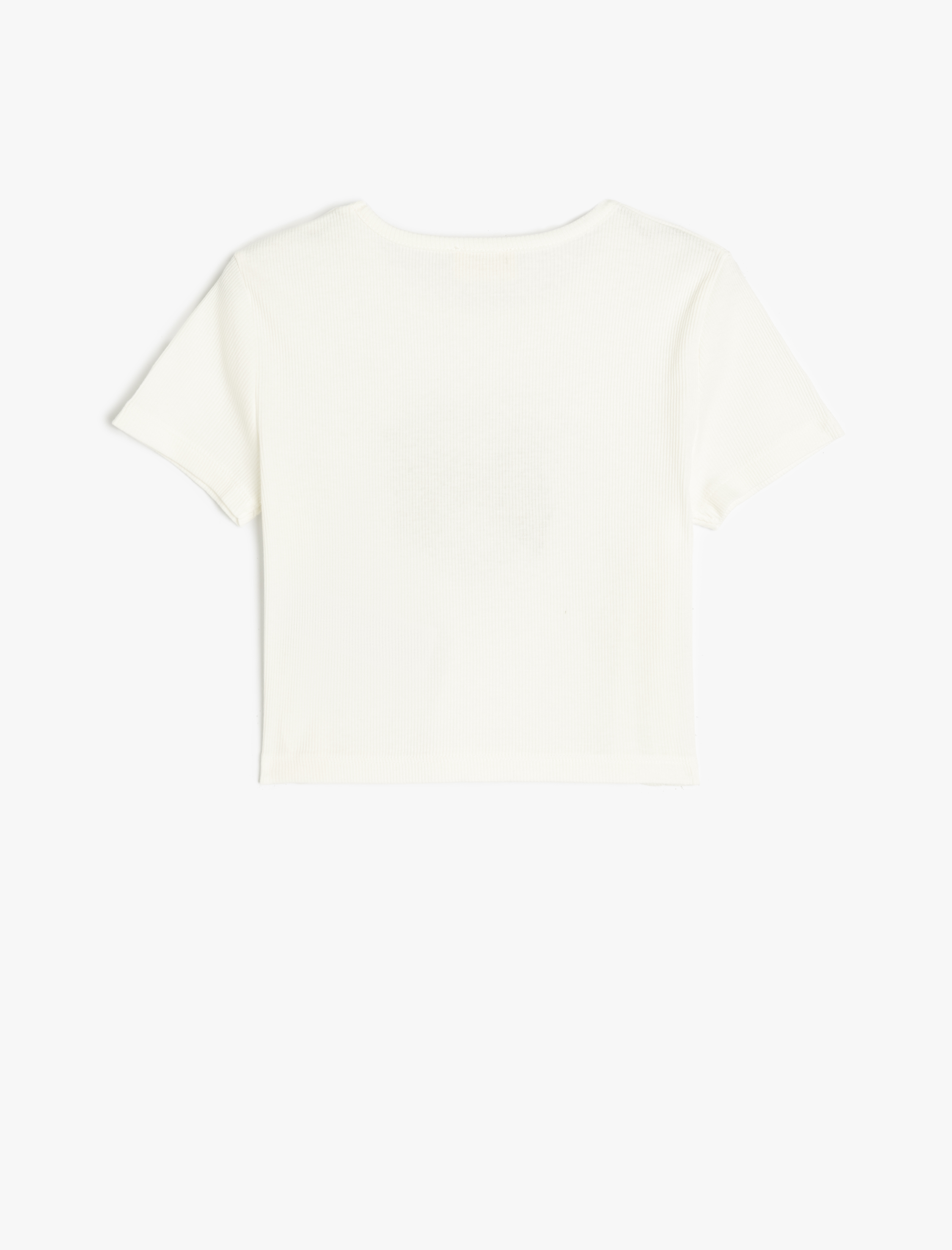  Kız Çocuk Kurdele Baskılı Kısa Kollu Bisiklet Yaka Pamuklu Kaşkorse Crop Tişört