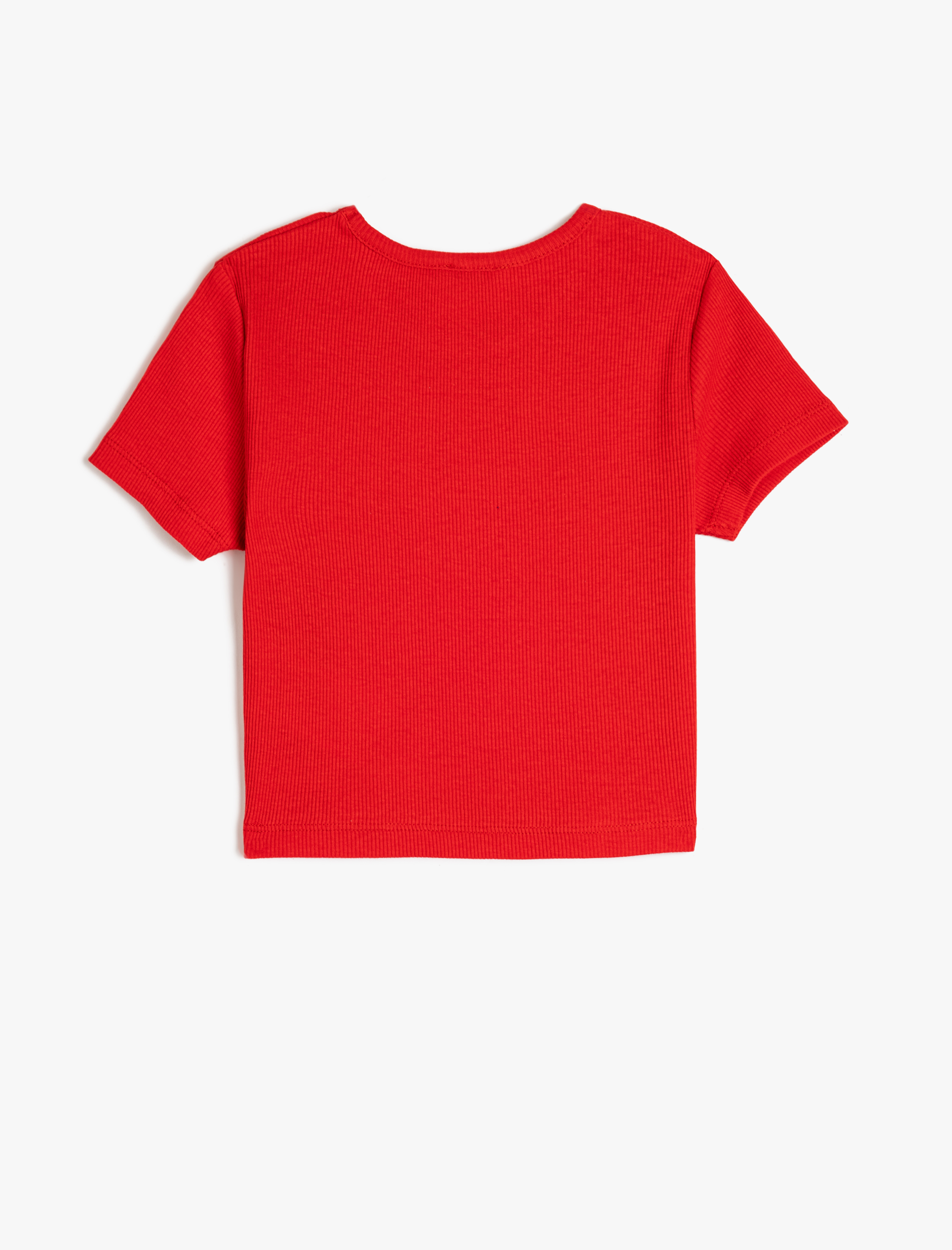  Kız Çocuk Kelebek Baskılı Kısa Kollu Bisiklet Yaka Pamuklu Crop Tişört