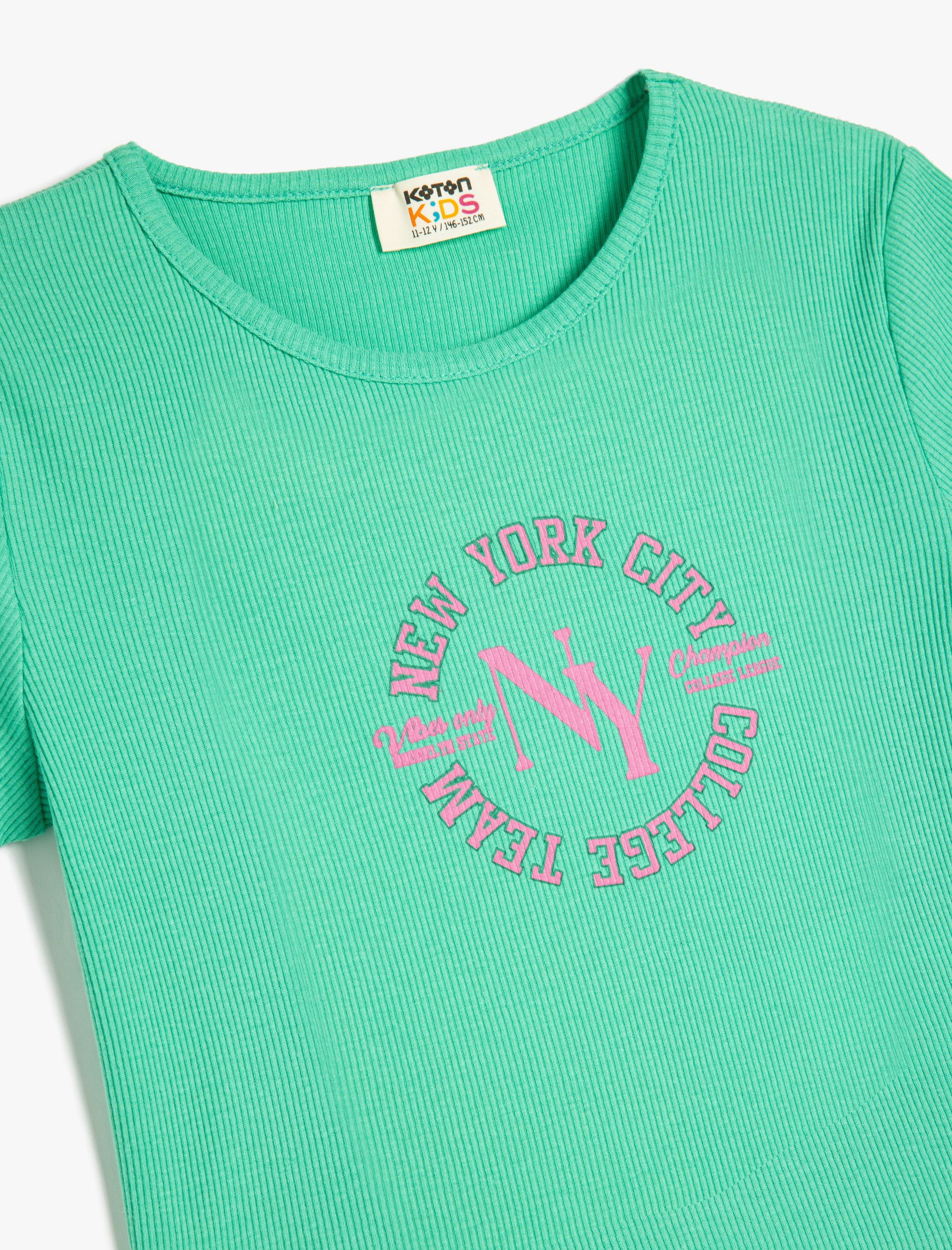  Kız Çocuk Slogan Baskılı Bisiklet Yaka Kısa Kollu Pamuklu Crop Tişört