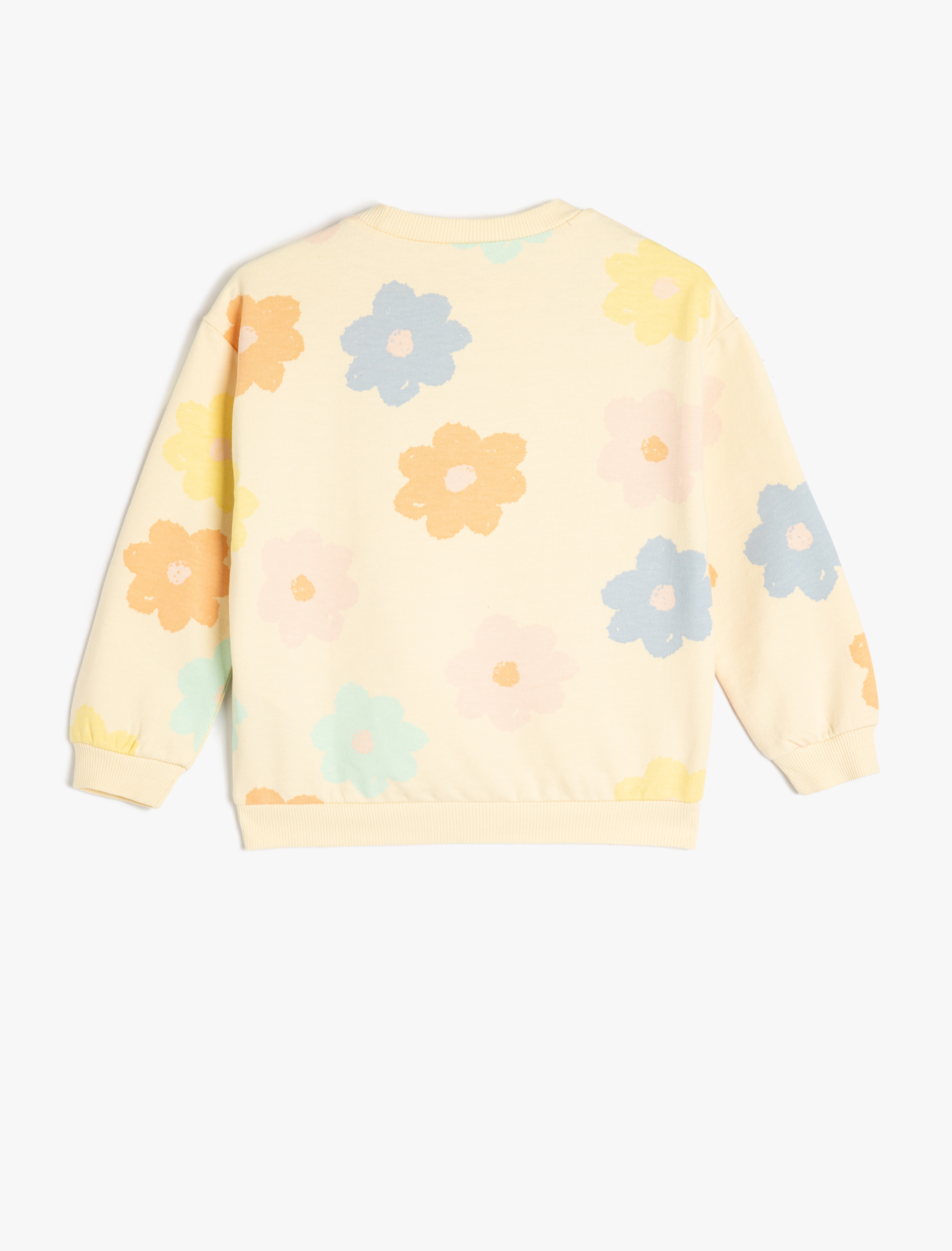 Kız Bebek Pamuklu Çiçek Desenli Uzun Kollu Bisiklet Yaka Sweatshirt