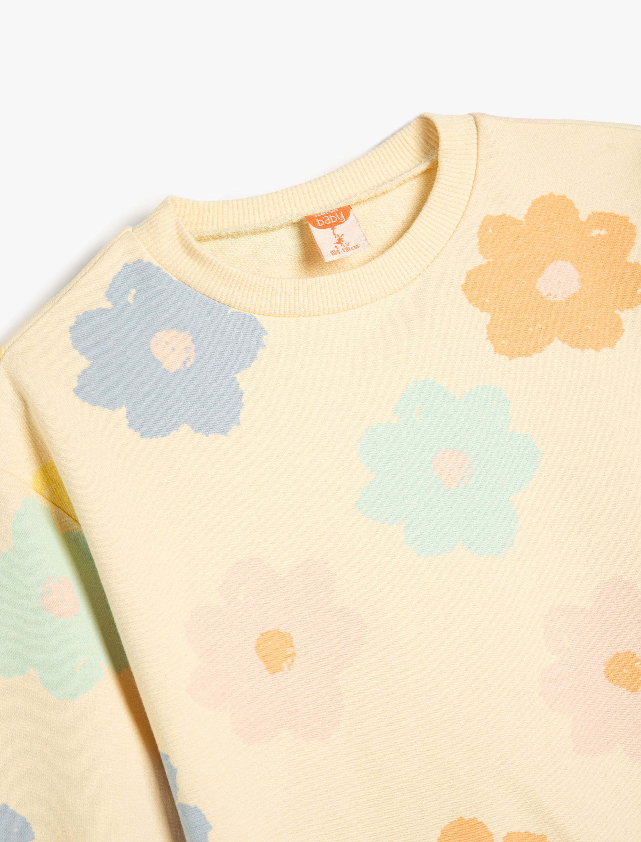 Kız Bebek Pamuklu Çiçek Desenli Uzun Kollu Bisiklet Yaka Sweatshirt