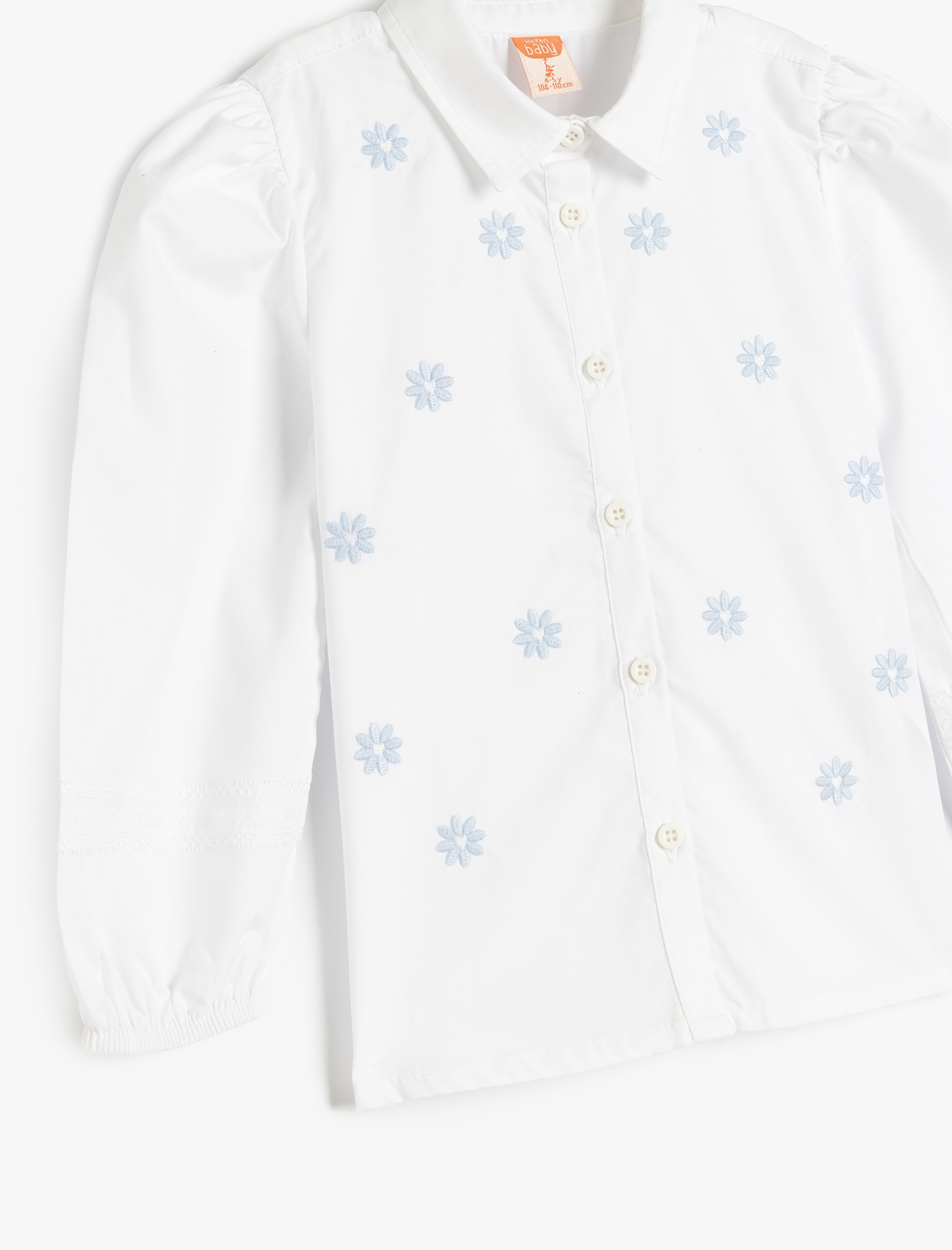  Kız Bebek Pamuklu Çiçekli Nakış Detaylı Uzun Kollu Gömlek