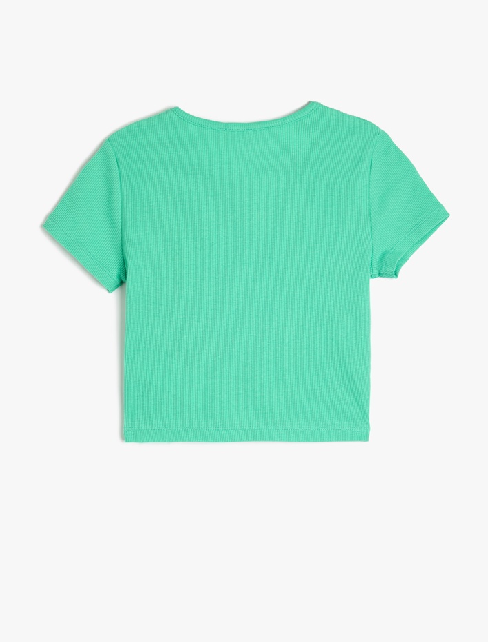 Kız Çocuk Pamuklu Panda Baskılı Bisiklet Yaka Kısa Kollu Crop Tişört