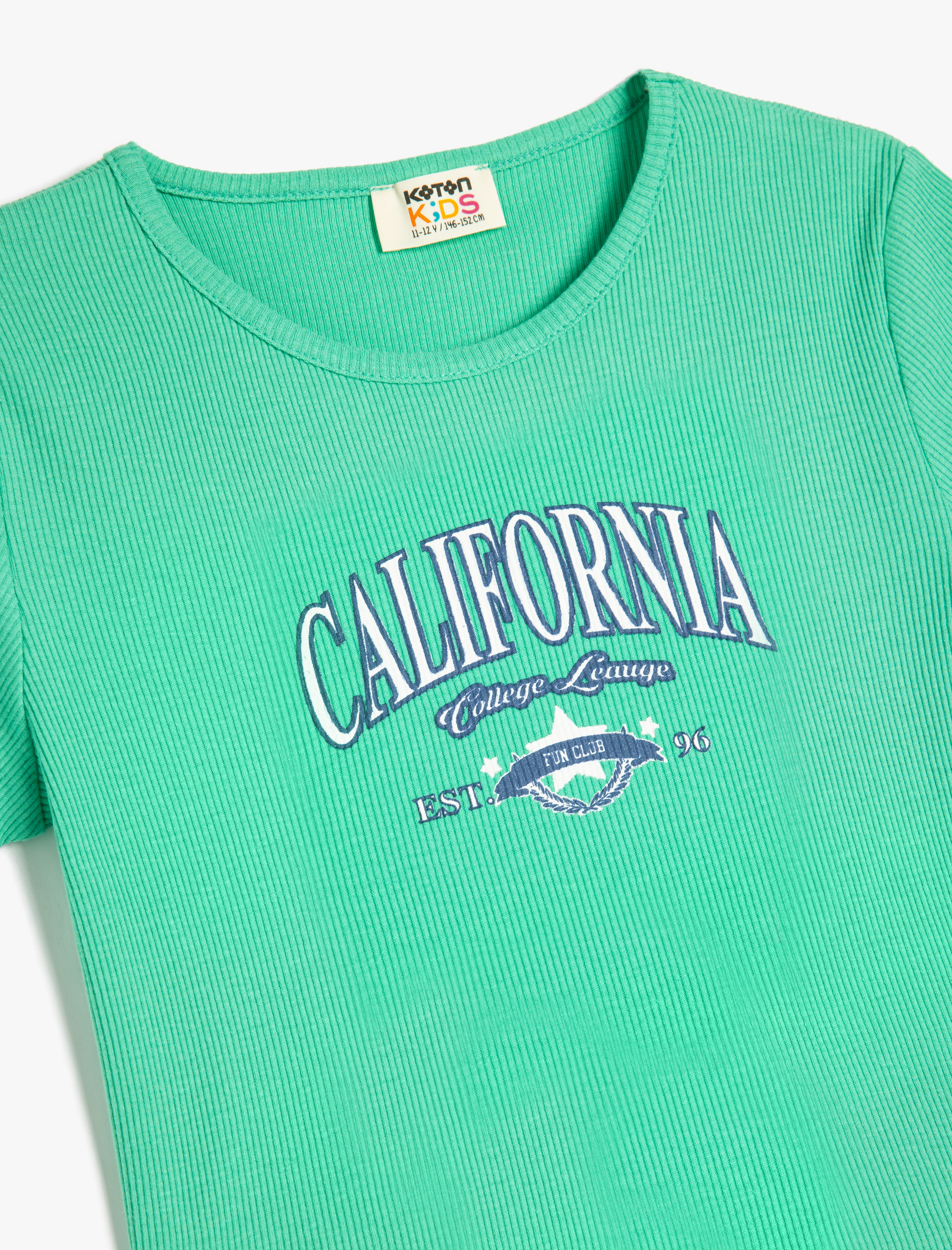  Kız Çocuk California Baskılı Kısa Kollu Bisiklet Yaka Pamuklu Crop Tişört