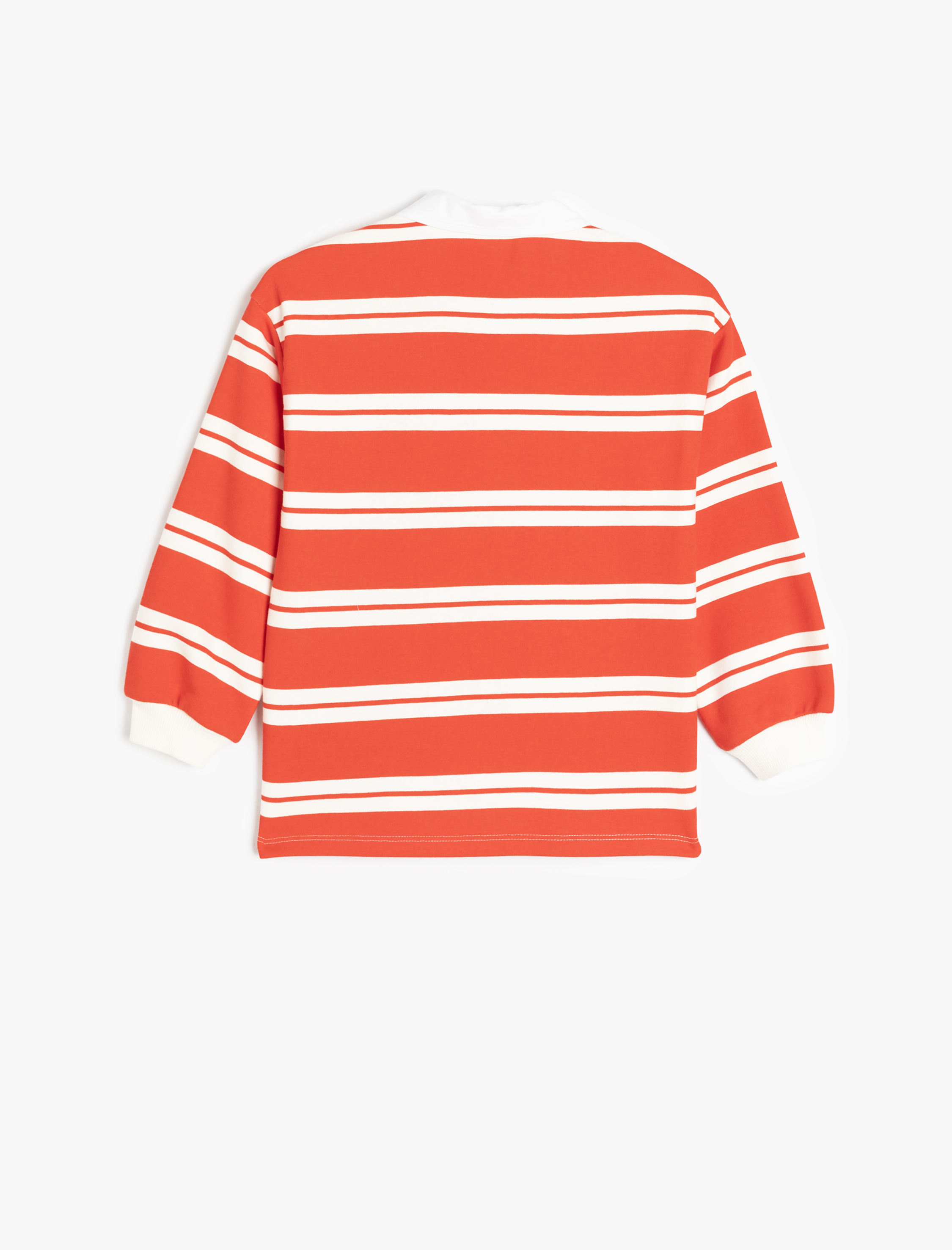  Kız Çocuk Çizgili Uzun Kollu Düğme Detaylı Polo Yaka Sweatshirt