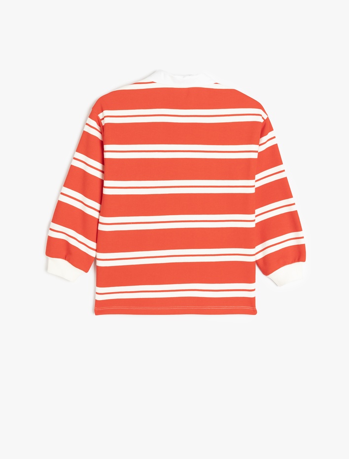 Kız Çocuk Çizgili Uzun Kollu Düğme Detaylı Polo Yaka Sweatshirt