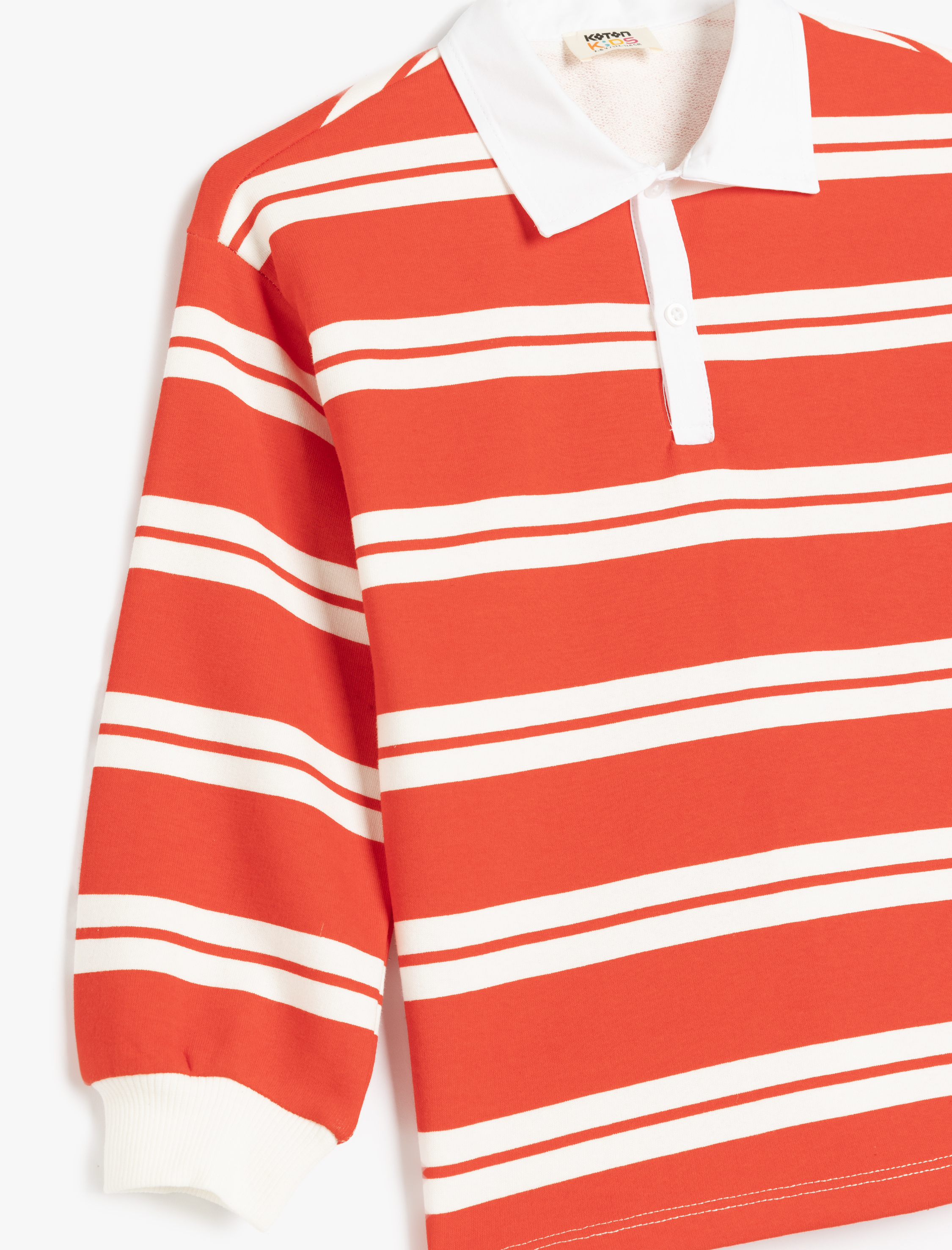  Kız Çocuk Çizgili Uzun Kollu Düğme Detaylı Polo Yaka Sweatshirt