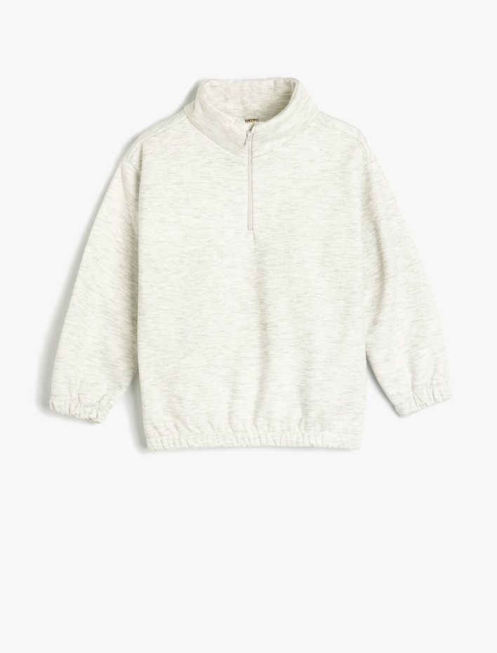 Erkek Çocuk Yarım Fermuar Detaylı Dik Yaka Uzun Kollu Basic Sweatshirt