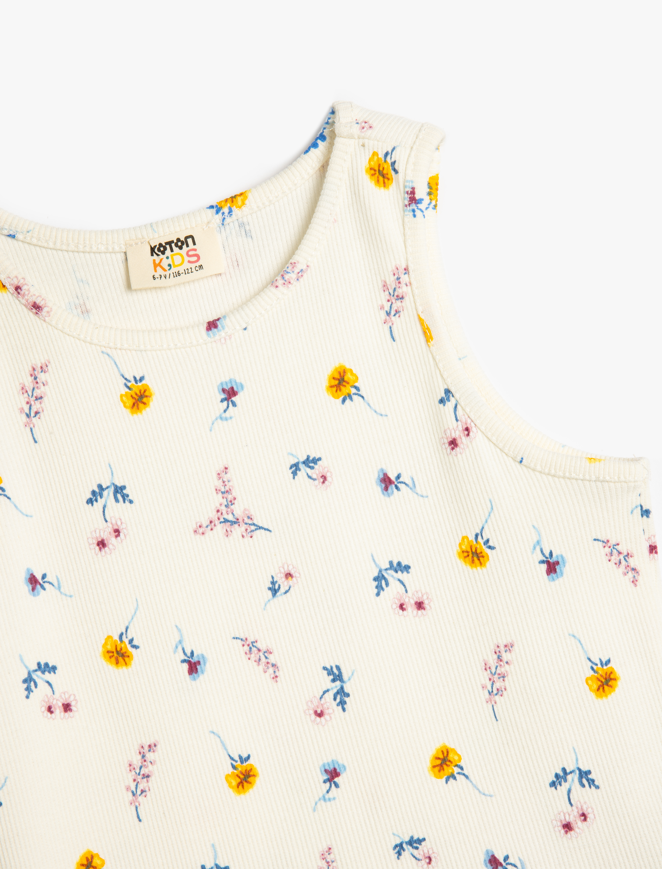  Kız Çocuk Pamuklu Çiçek Desenli Kolsuz Bisiklet Yaka Atlet