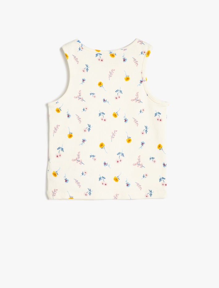 Kız Çocuk Pamuklu Çiçek Desenli Kolsuz Bisiklet Yaka Atlet