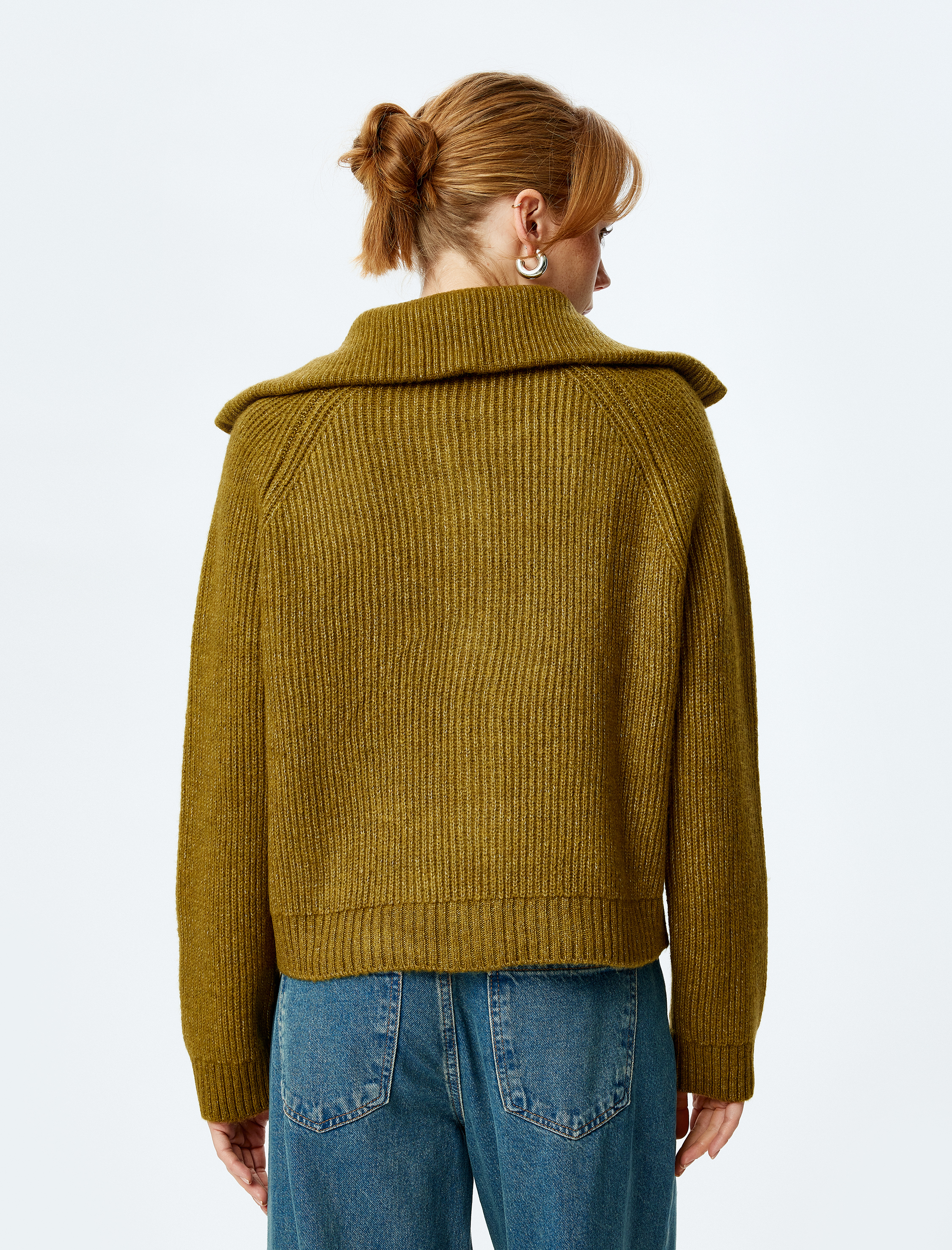   Dik Yaka Fermuarlı Uzun Kollu Triko Hırka