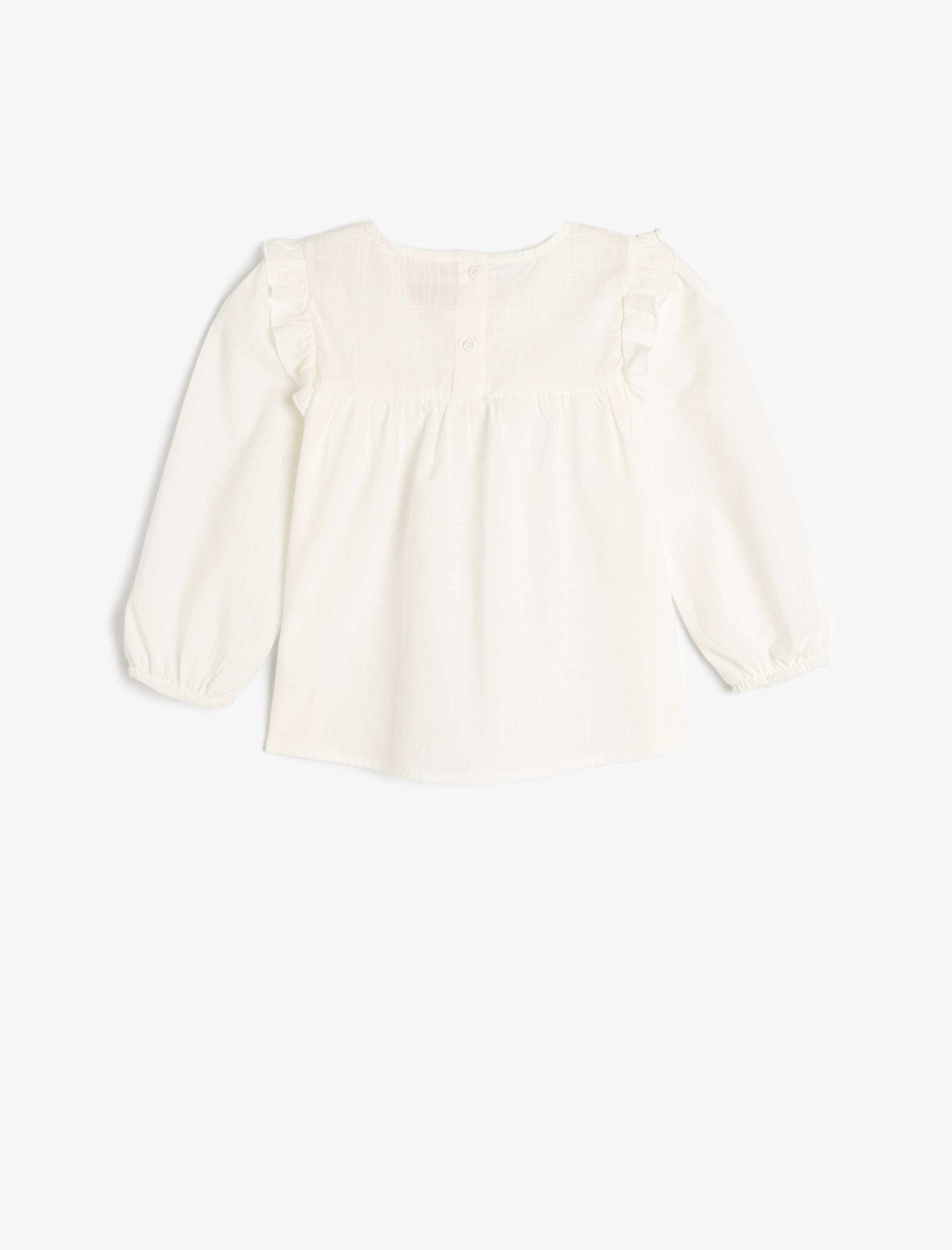  Kız Bebek Pamuklu Bisiklet Yaka Uzun Kollu Basic Fırfır Detaylı Bluz