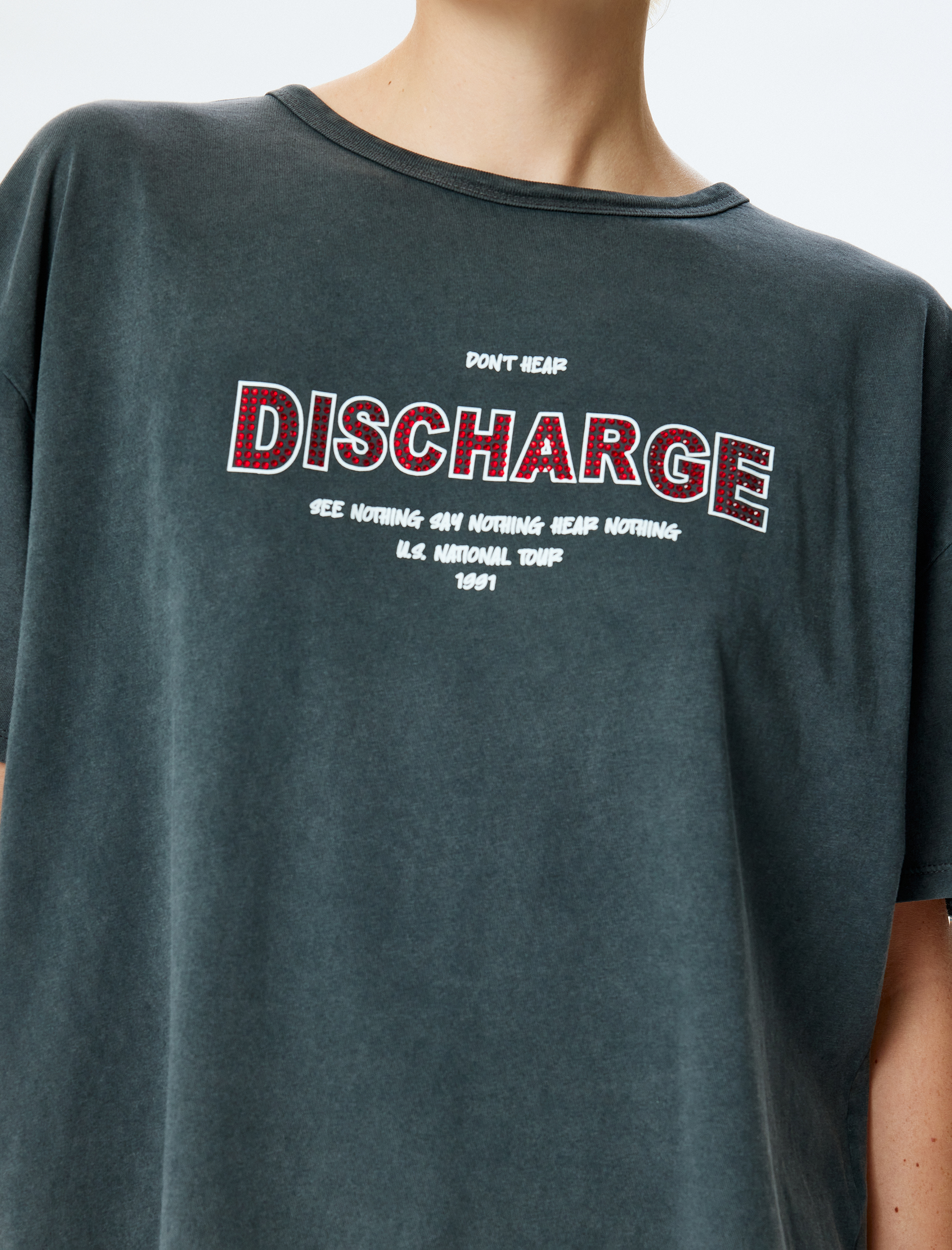   Pamuklu Bisiklet Yaka Kısa Kollu Baskılı Tişört