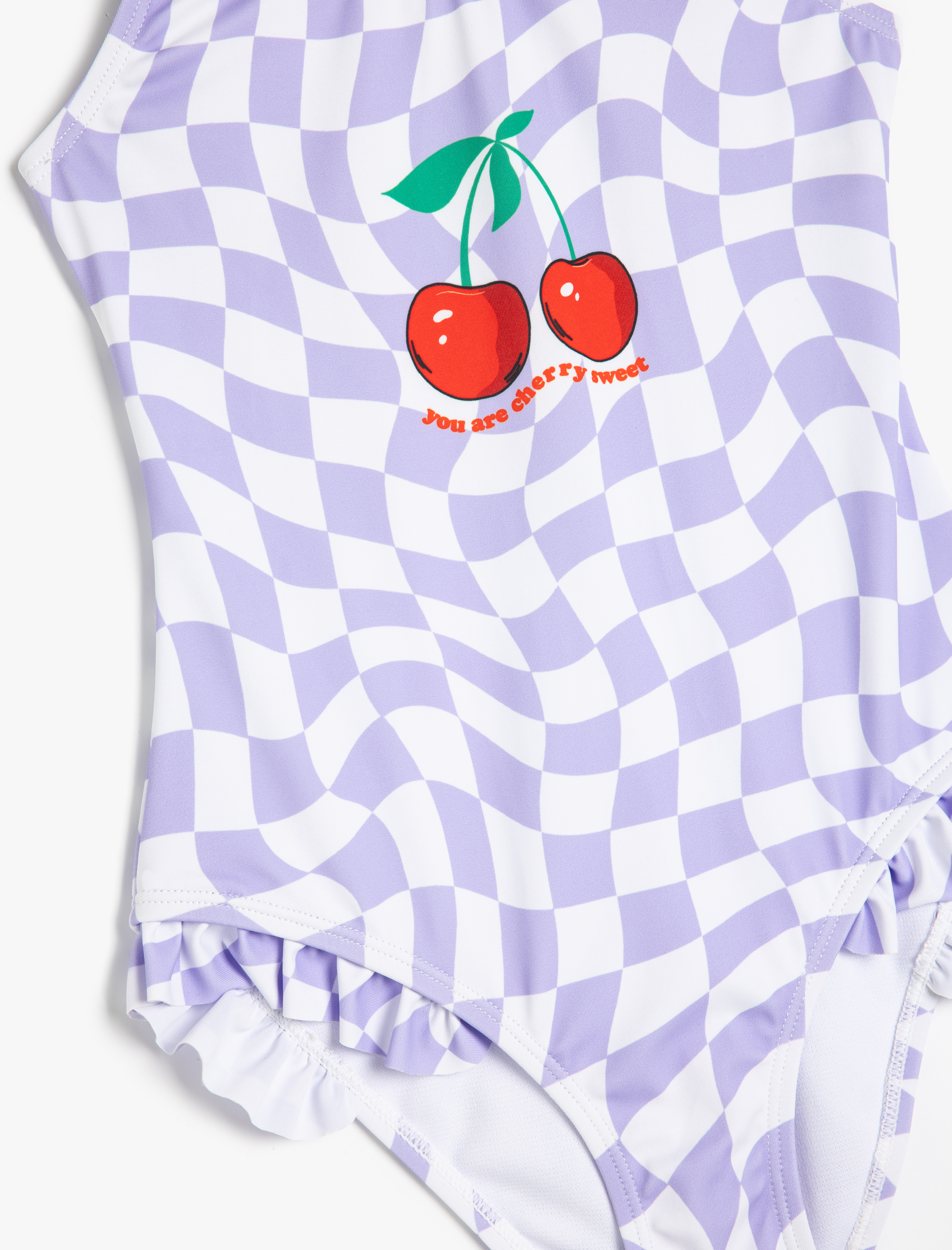 Kız Çocuk Fırfır Detaylı Kiraz Baskılı Mayo