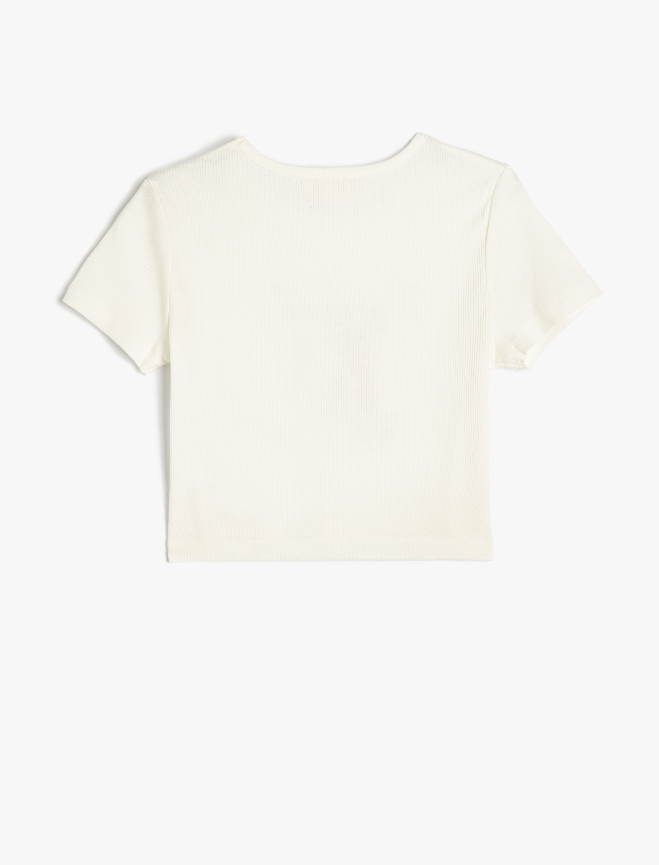  Kız Çocuk Kısa Kollu Bisiklet Yaka Pamuklu Kedi Baskılı Crop Tişört