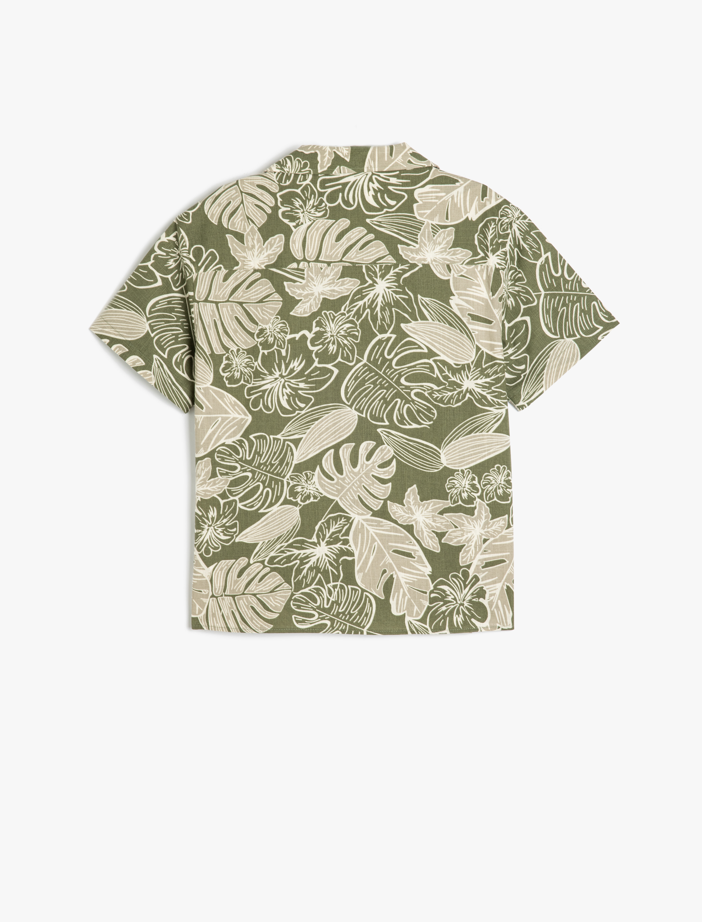  Erkek Çocuk Kısa Kollu Yaprak Desenli Pamuklu Gömlek