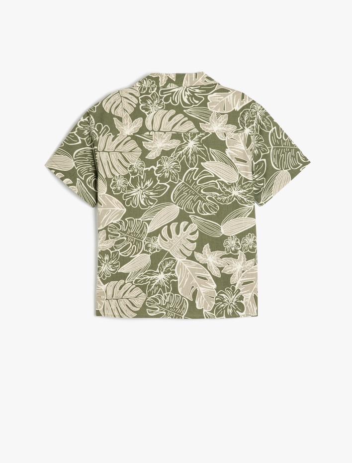 Erkek Çocuk Kısa Kollu Yaprak Desenli Pamuklu Gömlek