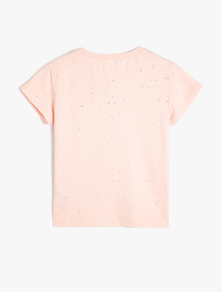 Kız Çocuk Sim Detaylı Bisiklet Yaka Pamuklu Tişört