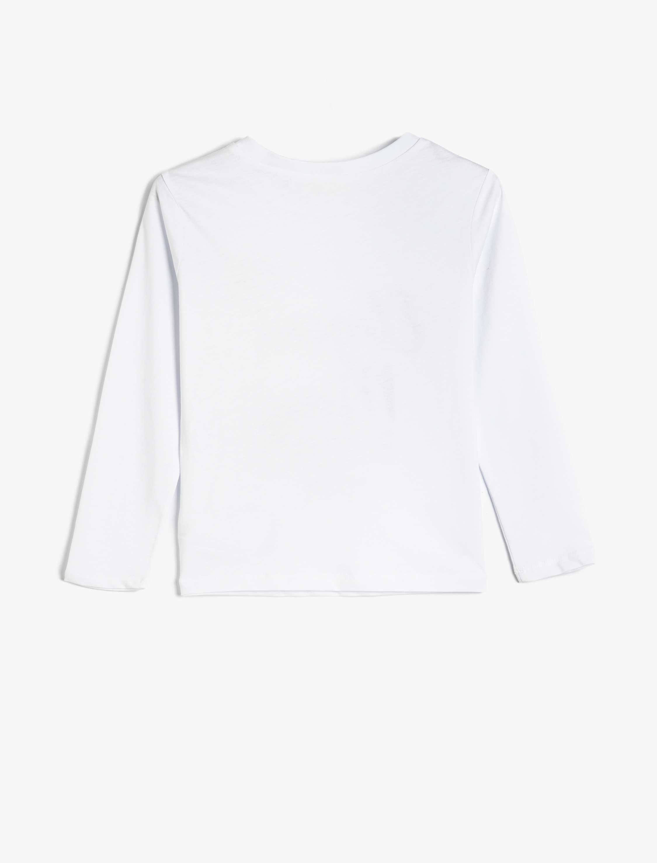  Kız Çocuk Bisiklet Yaka Uzun Kollu Pamuklu Baskı Detaylı Tişört