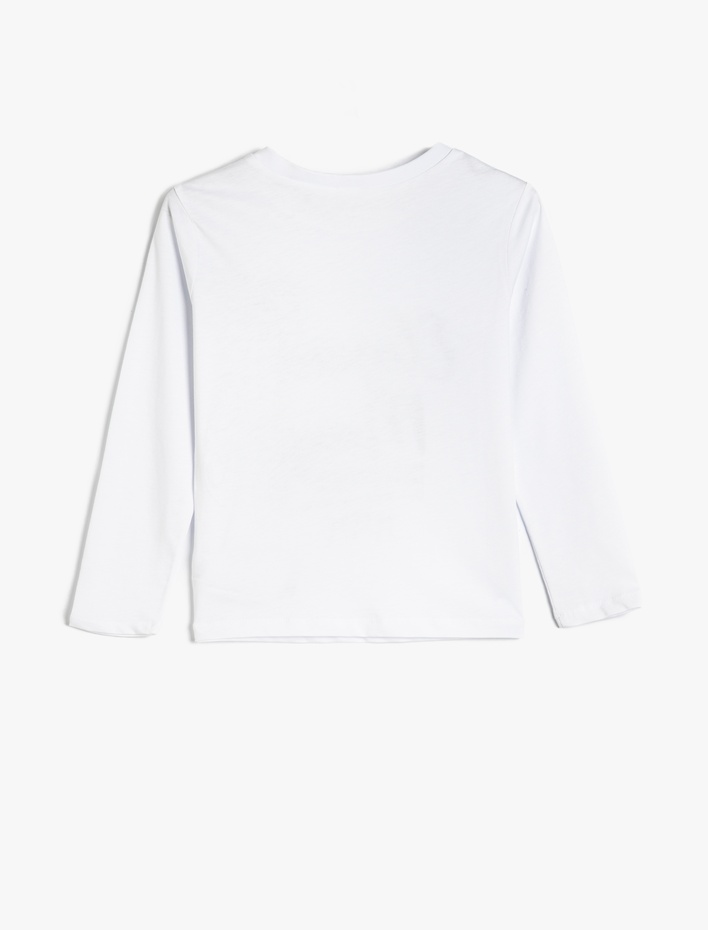 Kız Çocuk Bisiklet Yaka Uzun Kollu Pamuklu Baskı Detaylı Tişört