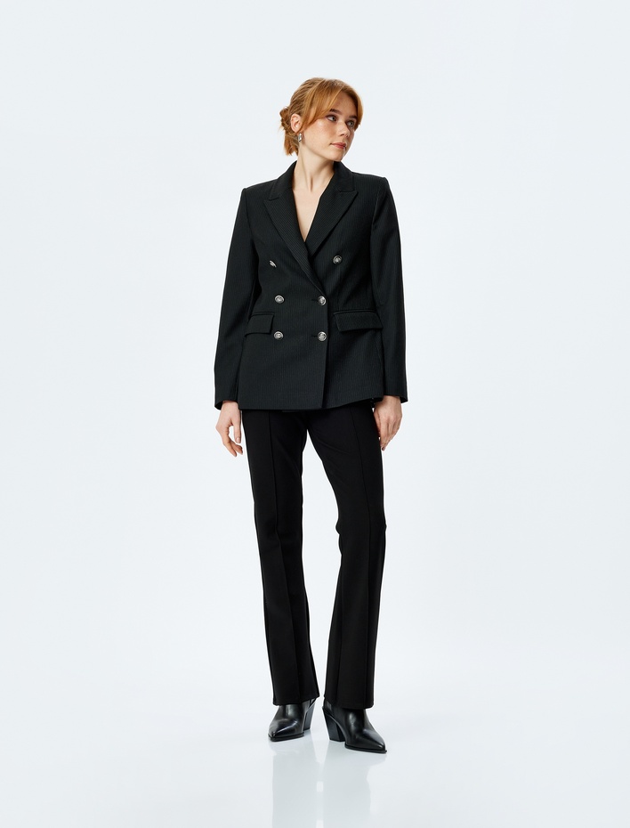  Nervürlü Slim Fit İspanyol Paça Kumaş Pantolon