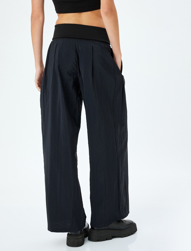 Cepli Düşük Bel Geniş Paça Paraşüt Kumaş Pantolon_3