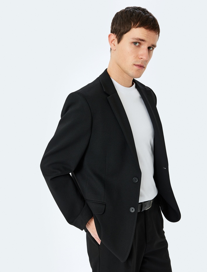  Slim Fit Viskon Karışımlı Cepli Pike Kumaş Mono Yaka Düğmeli Blazer Ceket