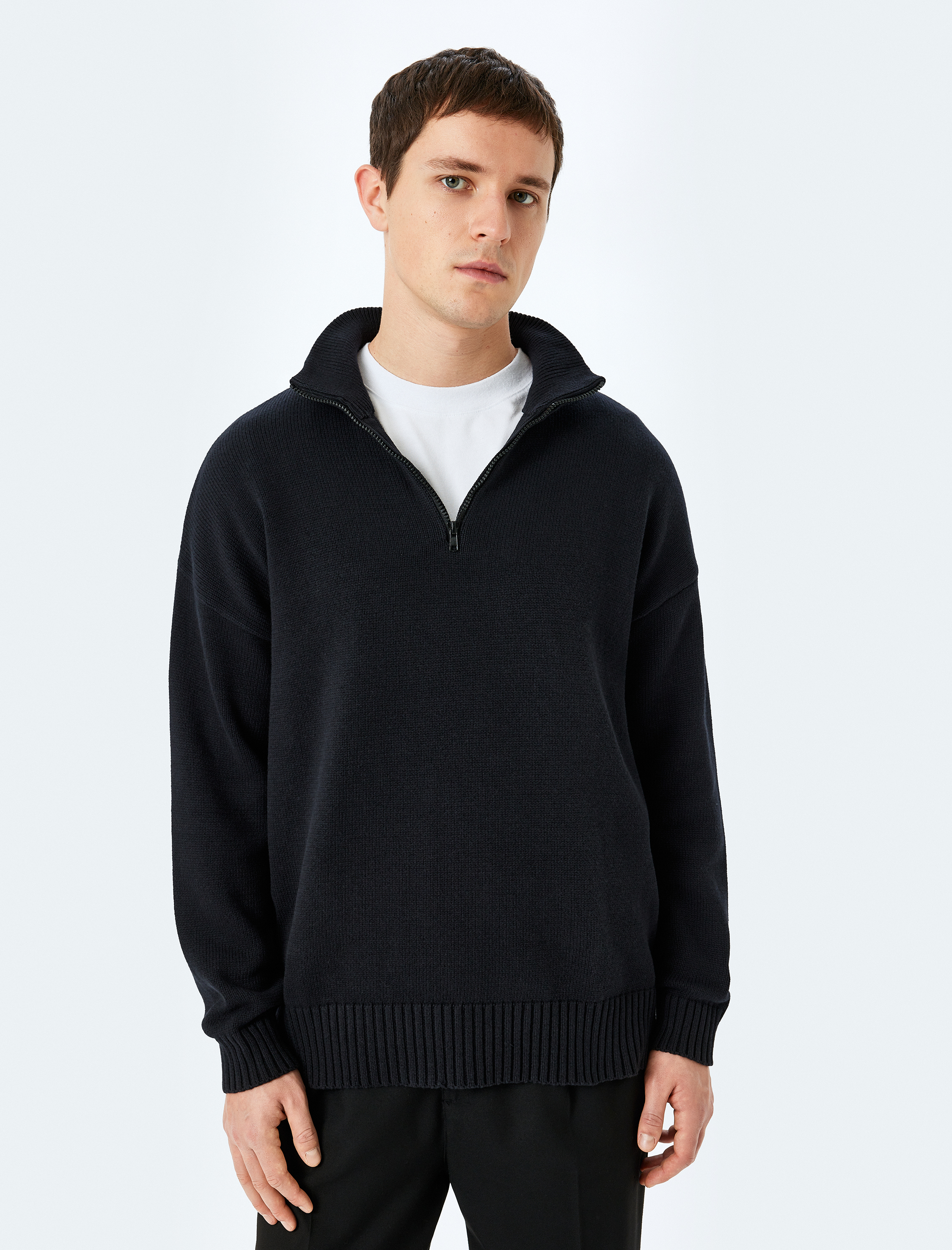 Triko Kazak Yarım Fermuarlı Basic Pamuklu